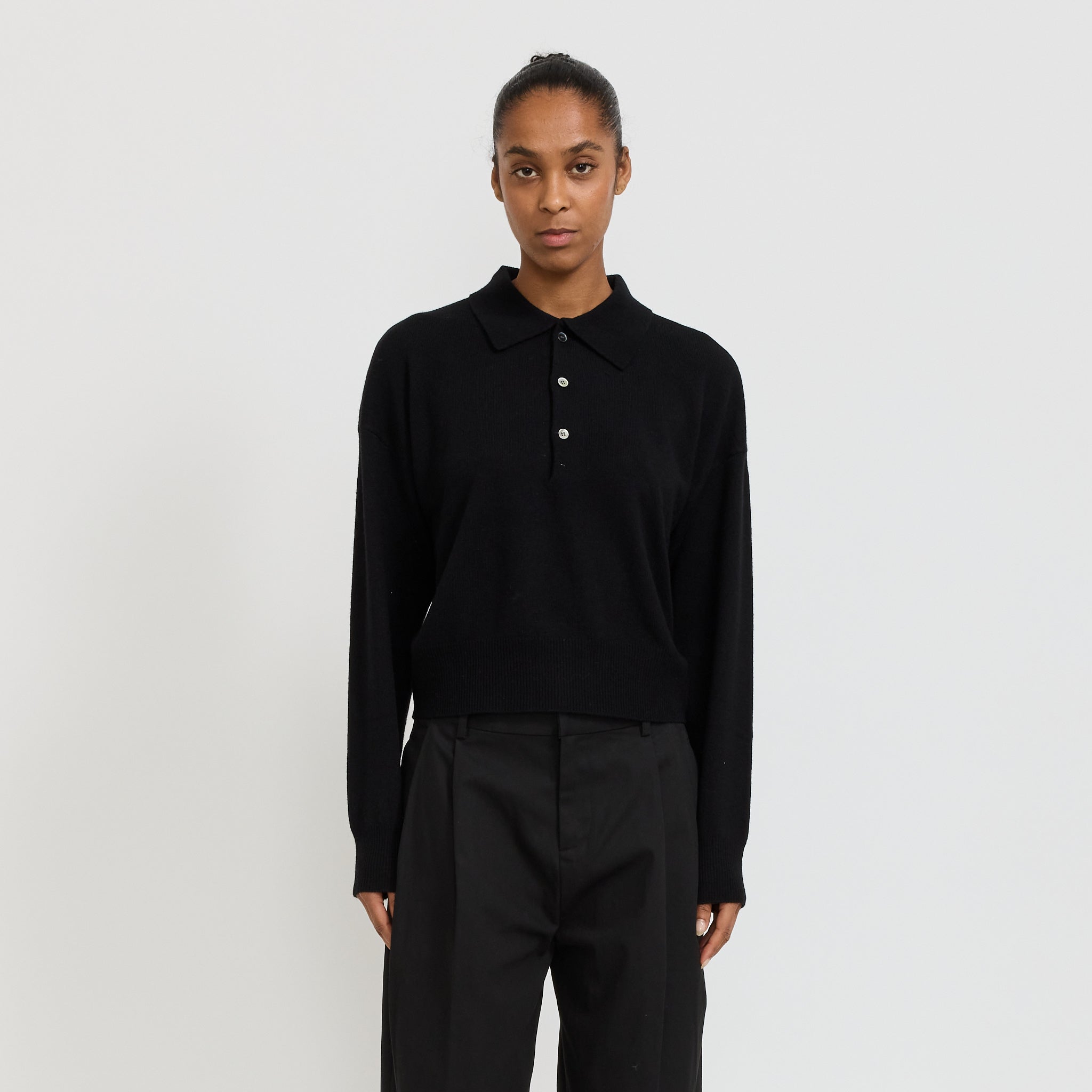 Wool Blend Knit Polo Black