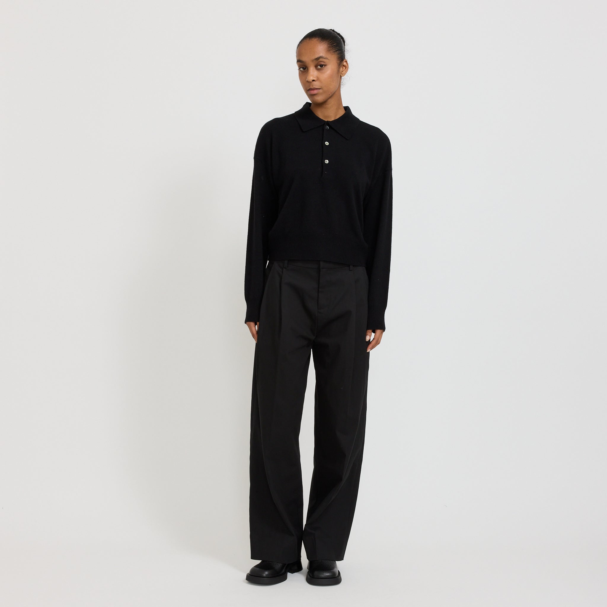 Wool Blend Knit Polo Black