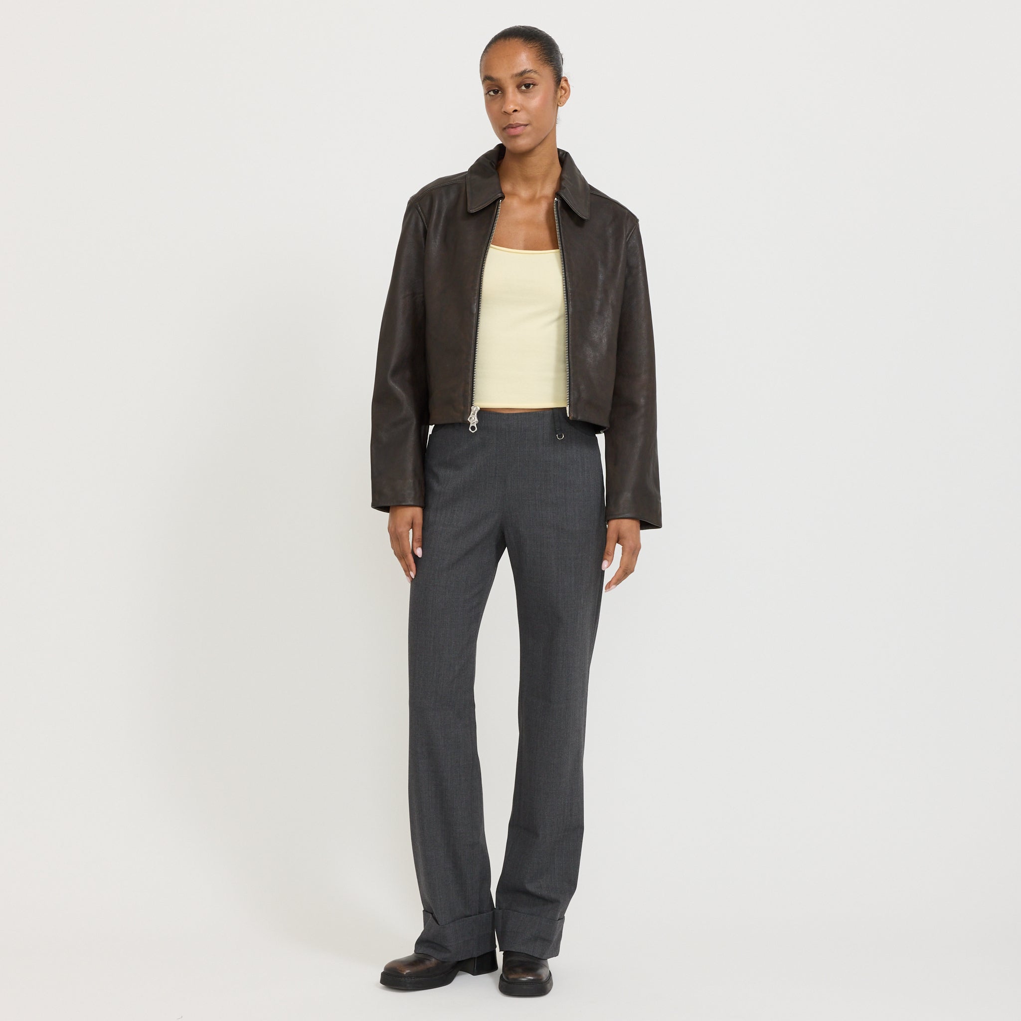 Leather Zip Jacket Brown