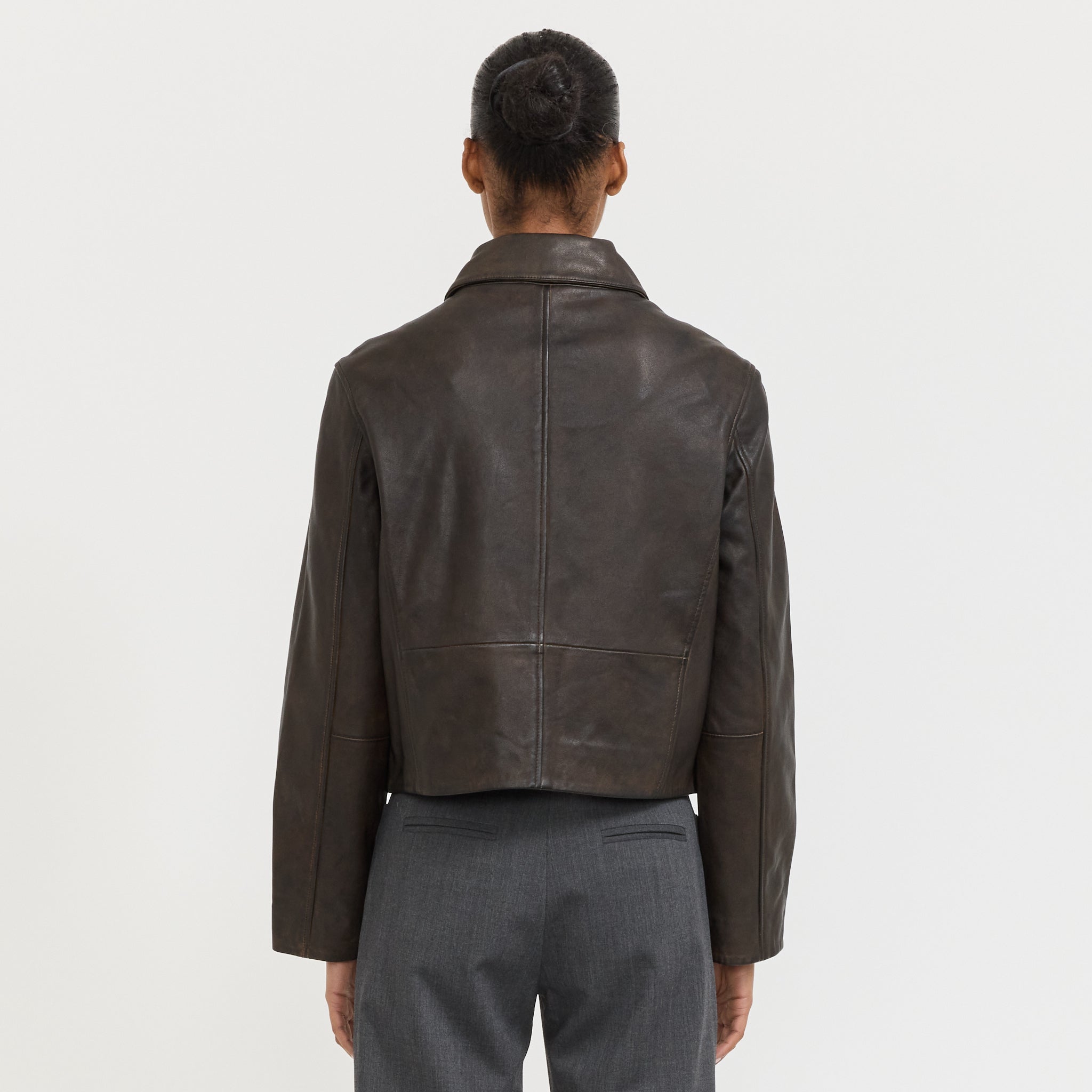 Leather Zip Jacket Brown