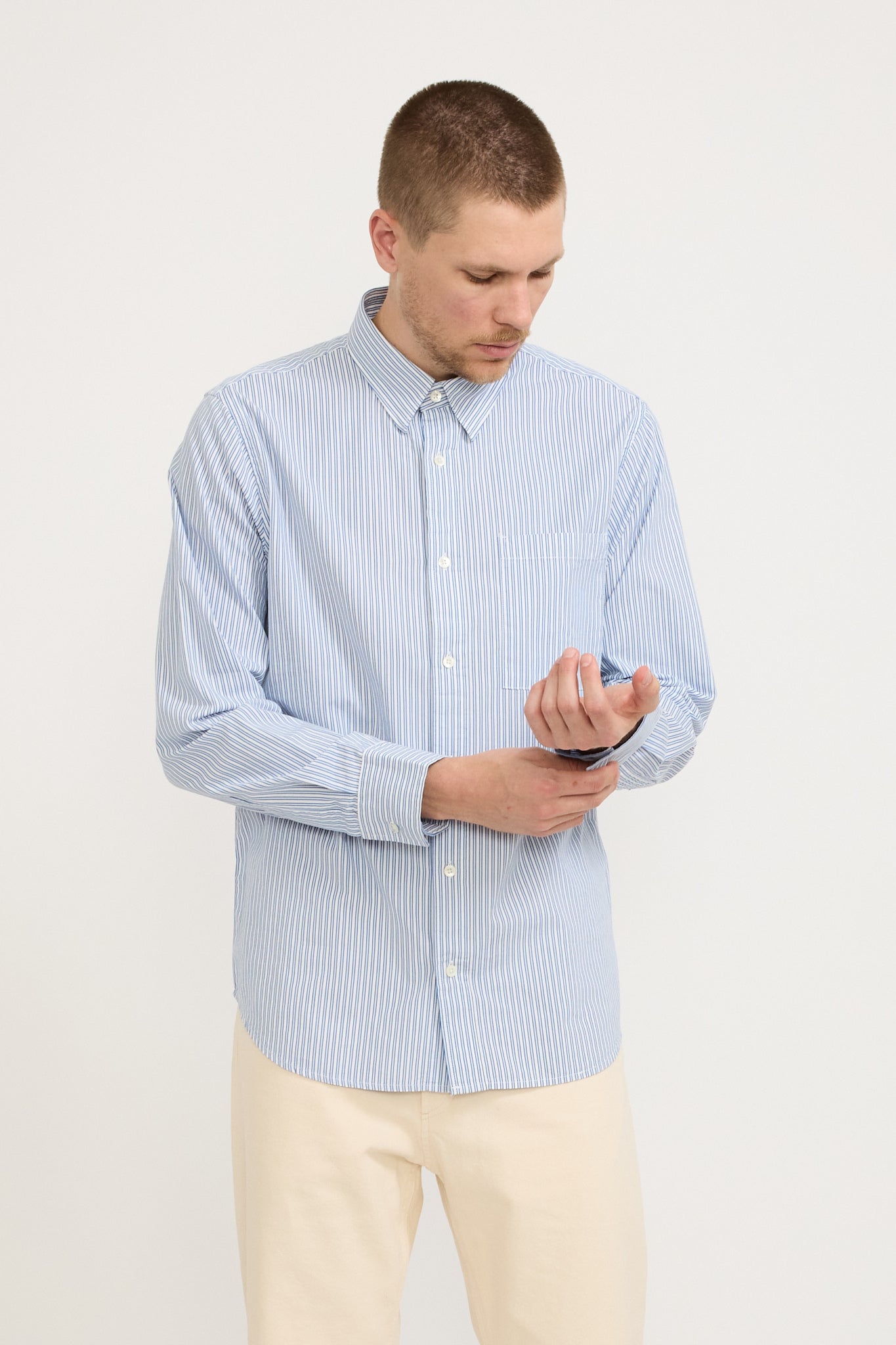 NN07 | Cohen Poplin Shirt Blue Stripe | Maplestore