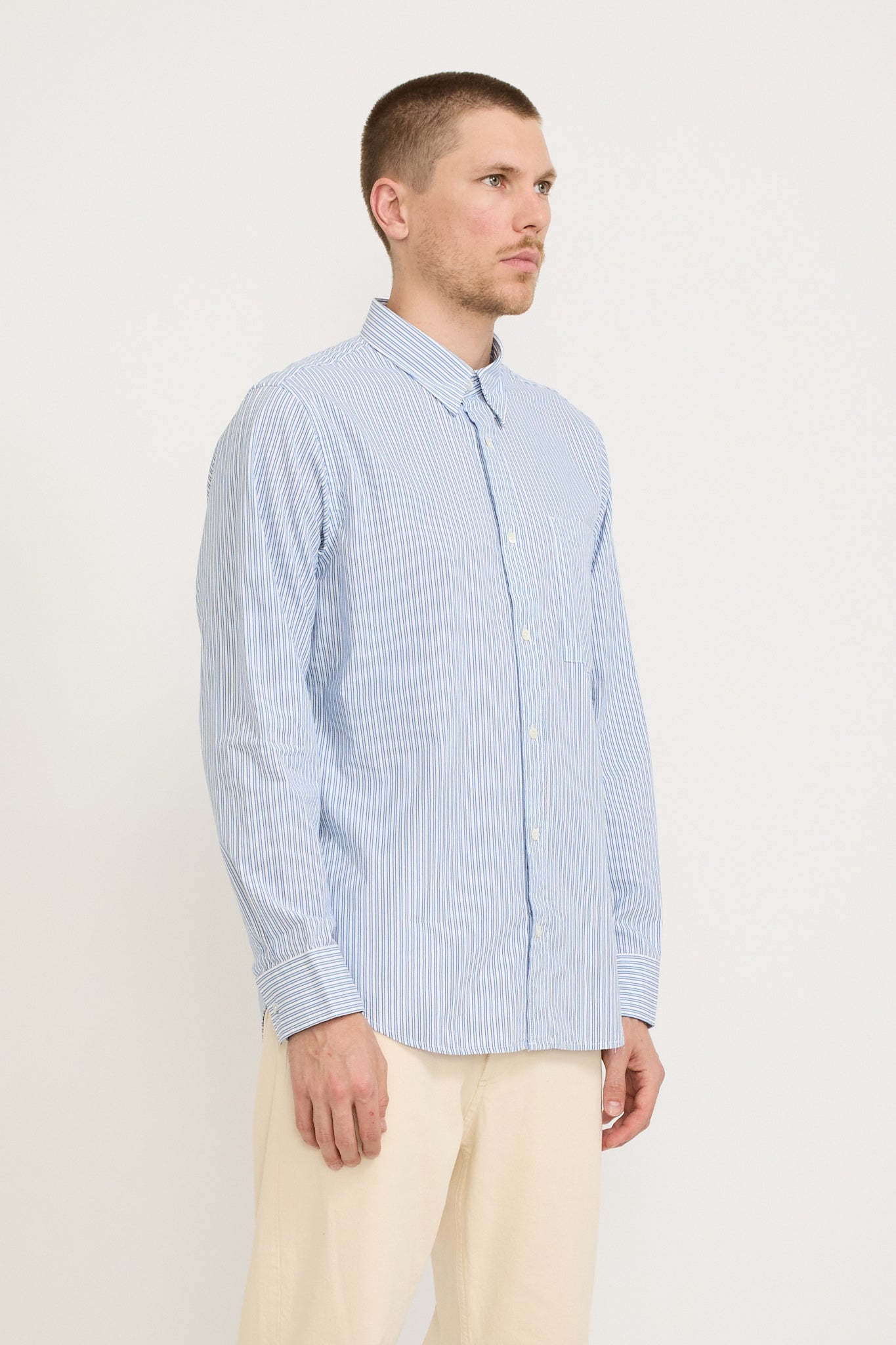 NN07 | Cohen Poplin Shirt Blue Stripe | Maplestore