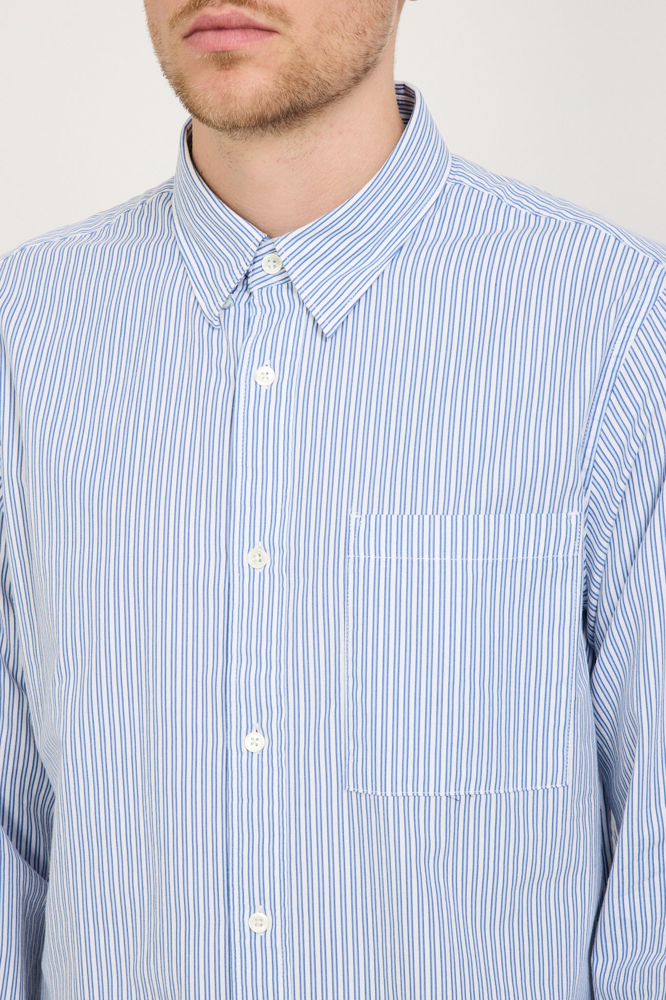 NN07 | Cohen Poplin Shirt Blue Stripe | Maplestore