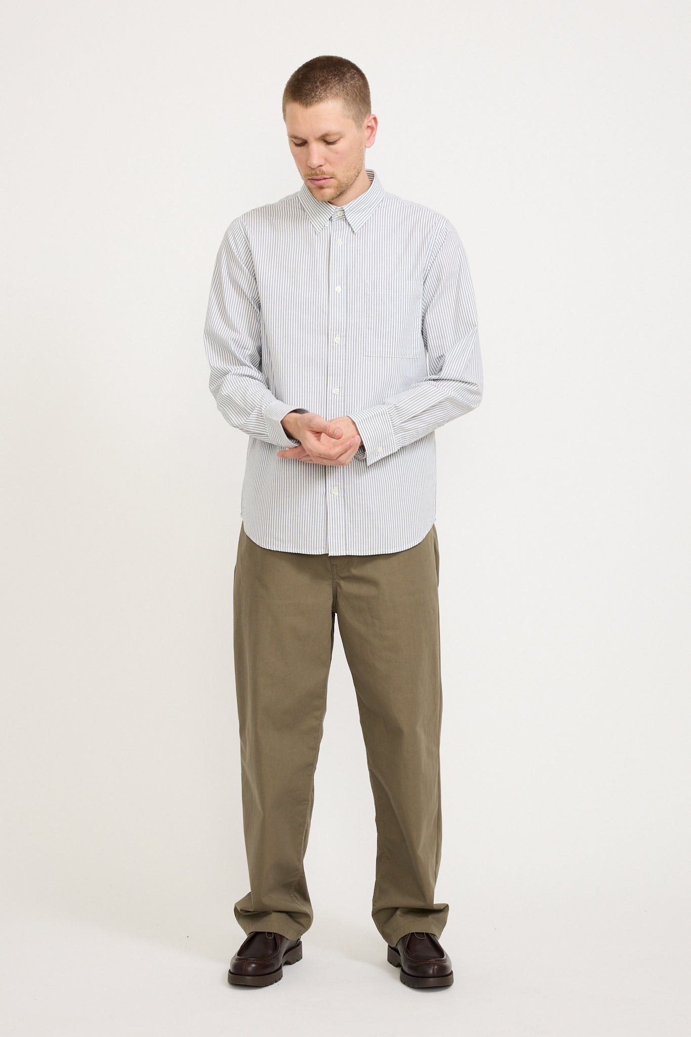 NN07 | Cohen Poplin Shirt Raven Stripe | Maplestore