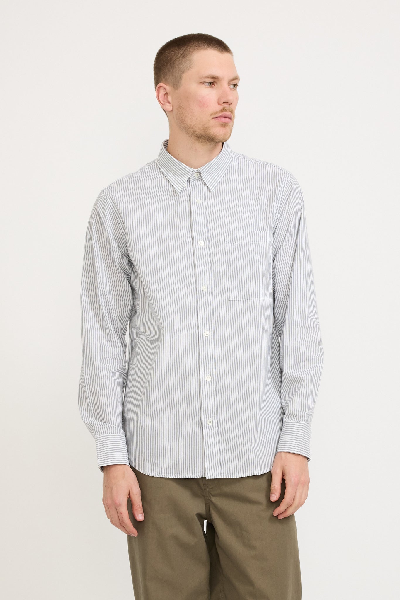 NN07 | Cohen Poplin Shirt Raven Stripe | Maplestore