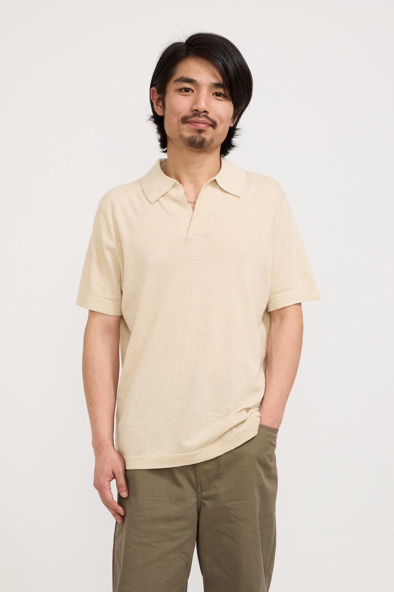 NN07 | Ryan Knitted Polo Oat | Maplestore