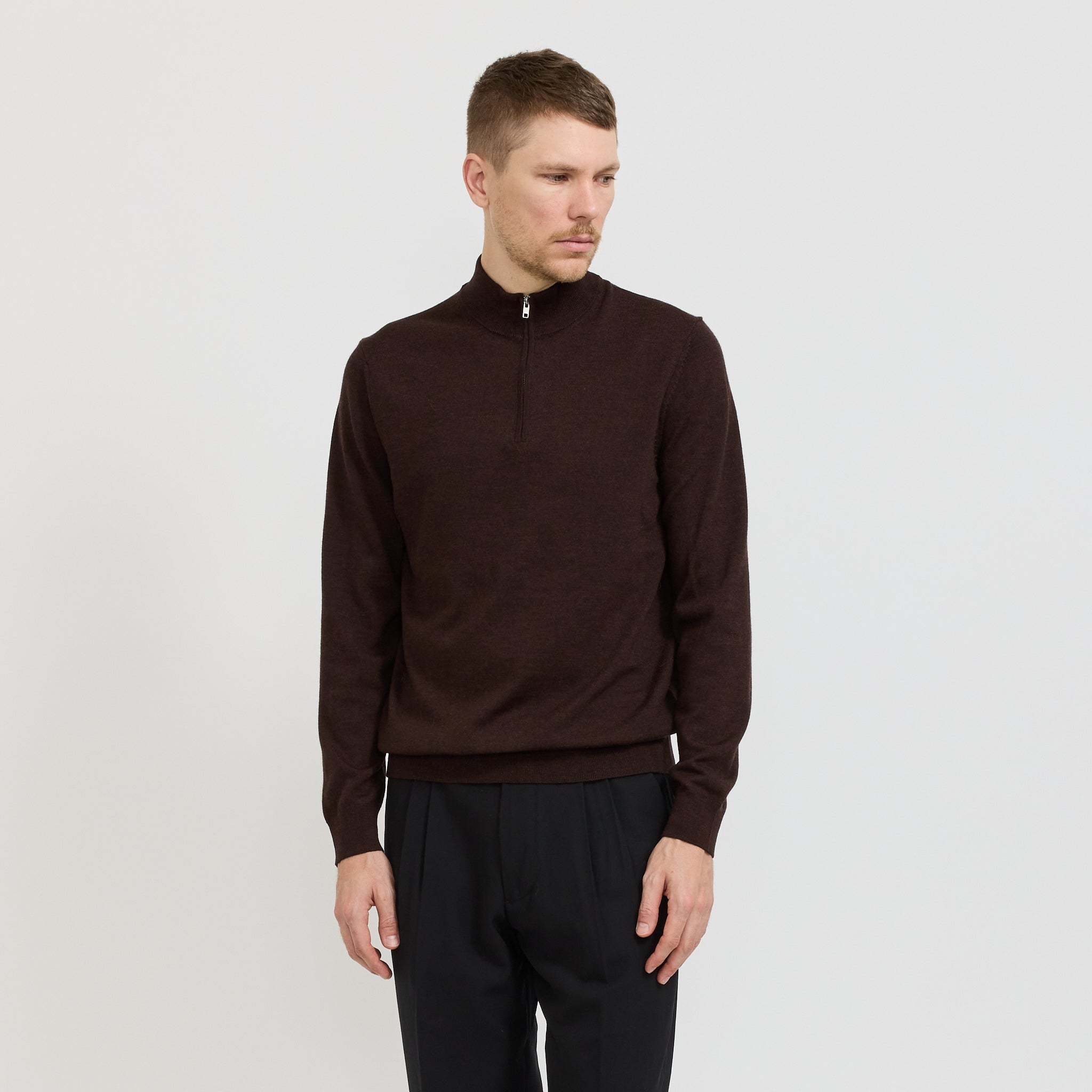 NN07 Sergio Zip Mock 6605 Brown Melange Maplestore