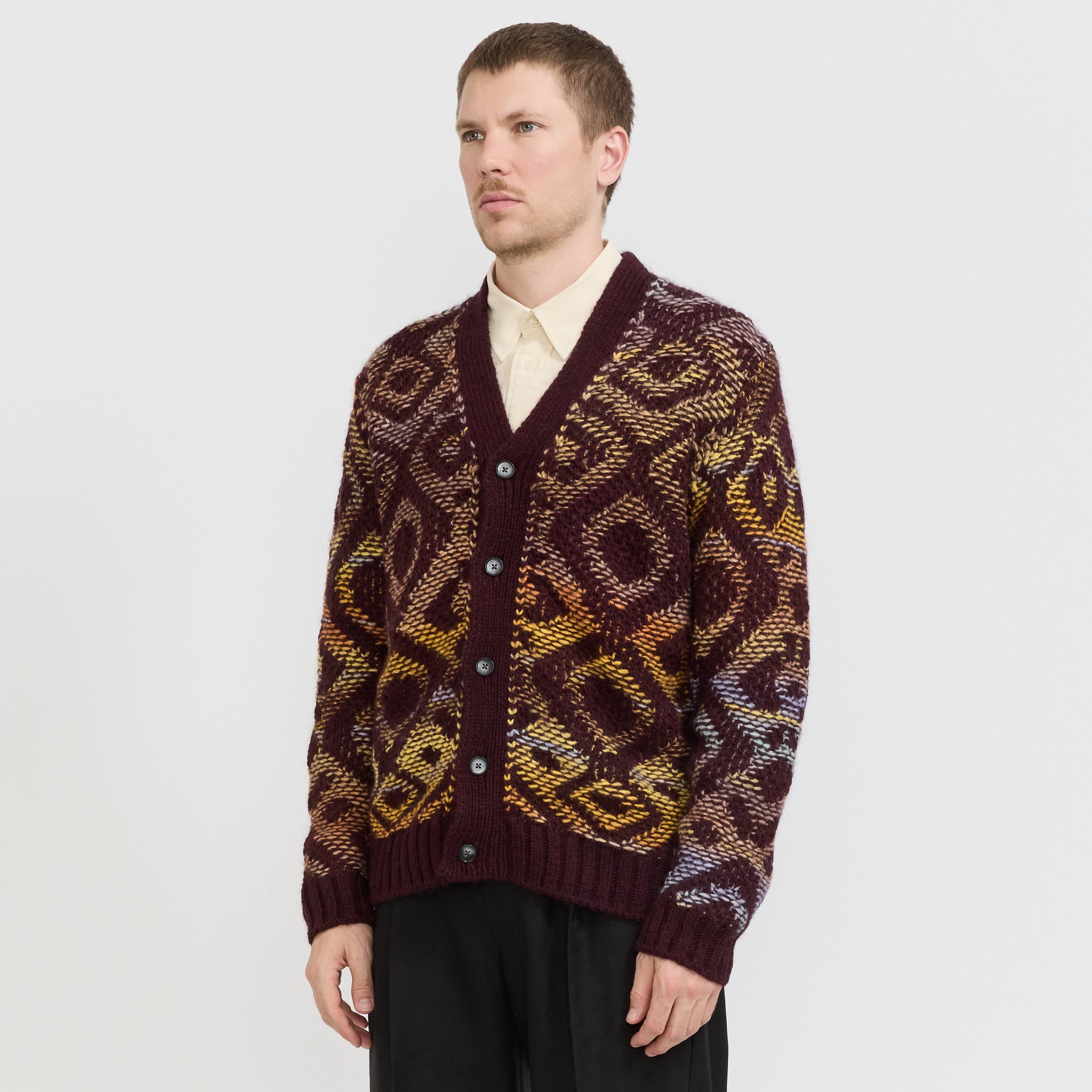 Viggo Jacquard Cardigan Wine Red