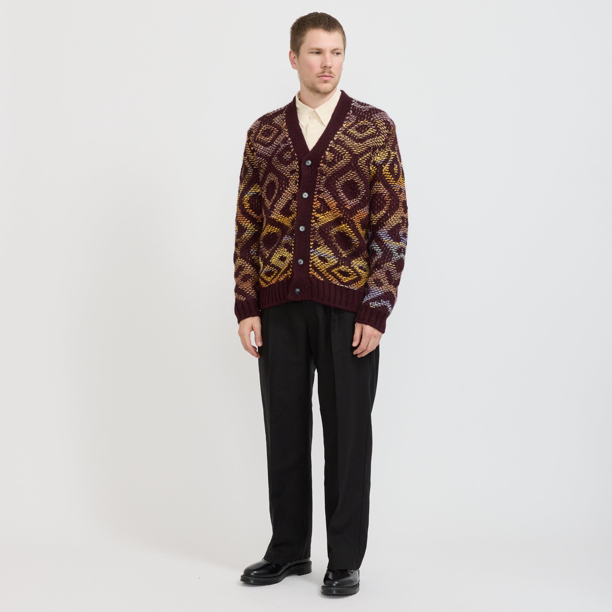 Viggo Jacquard Cardigan Wine Red