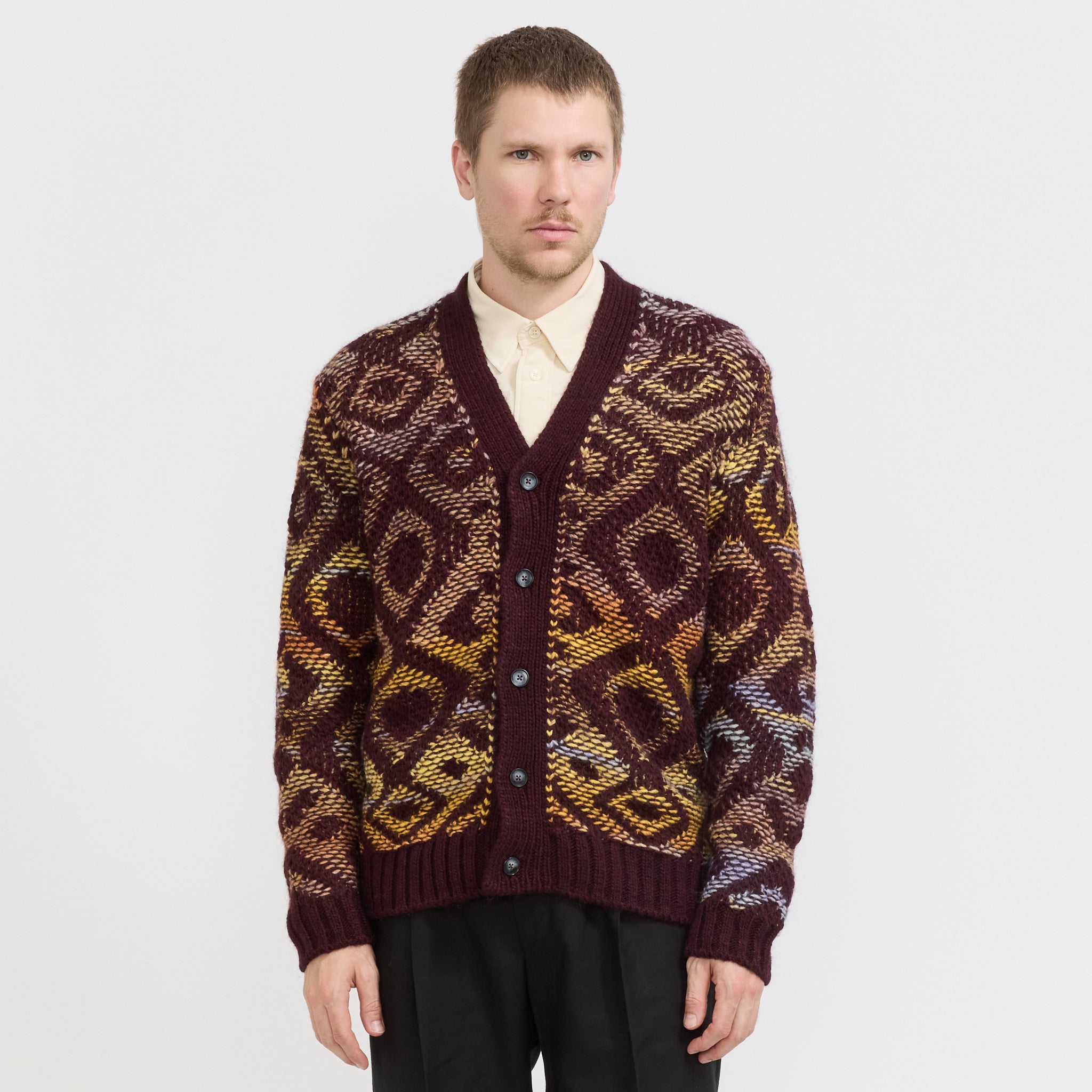 NN07 Viggo Jacquard Cardigan Wine Red | Maplestore
