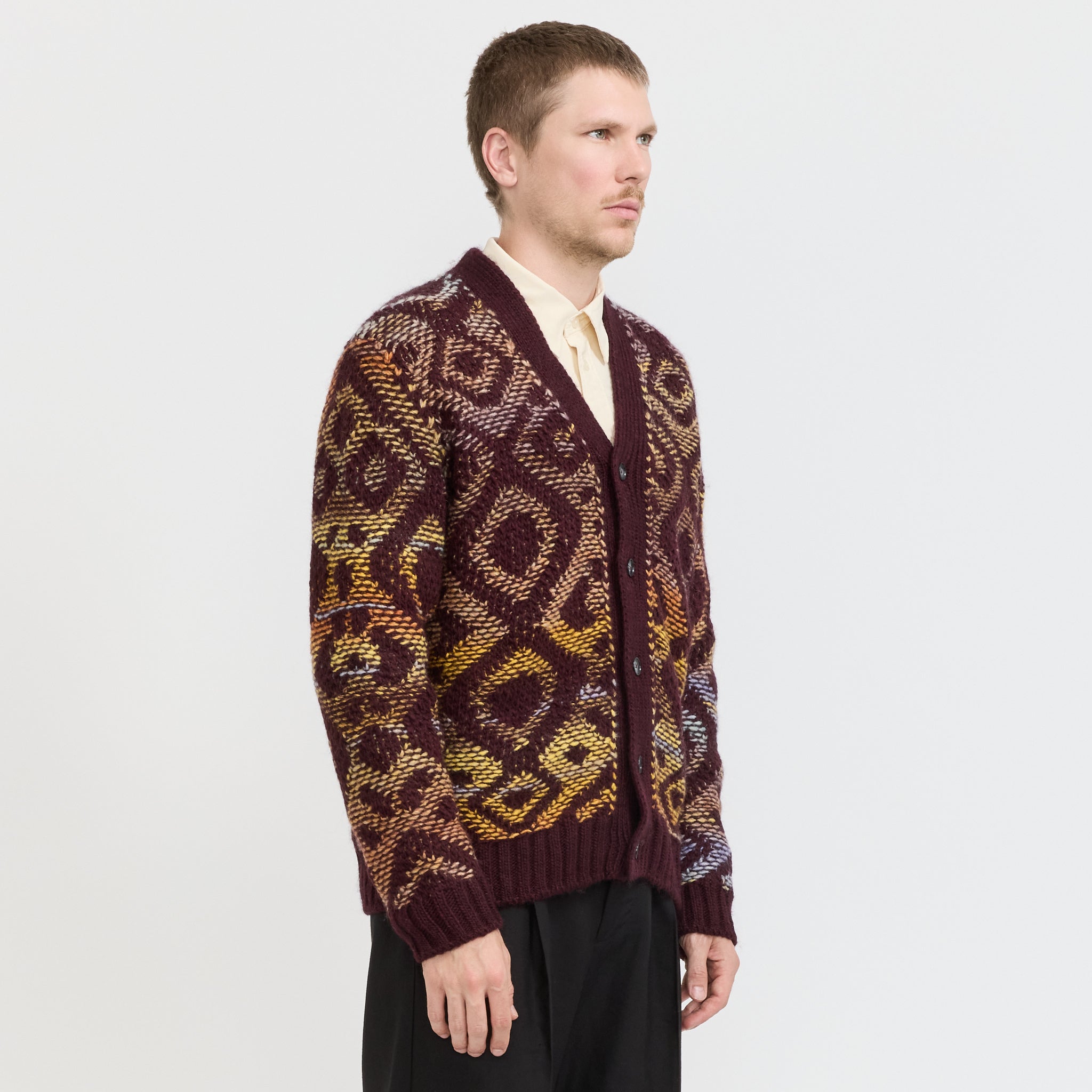 Viggo Jacquard Cardigan Wine Red