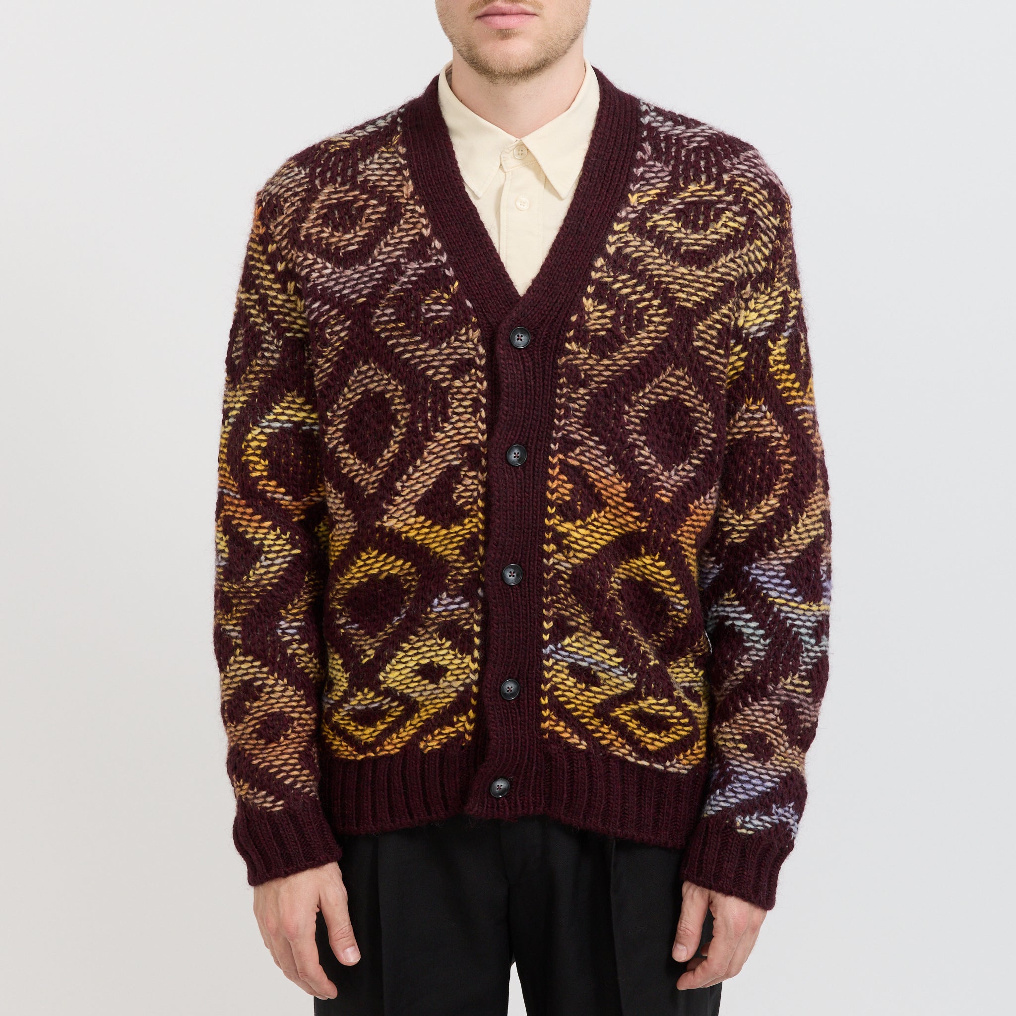 Viggo Jacquard Cardigan Wine Red