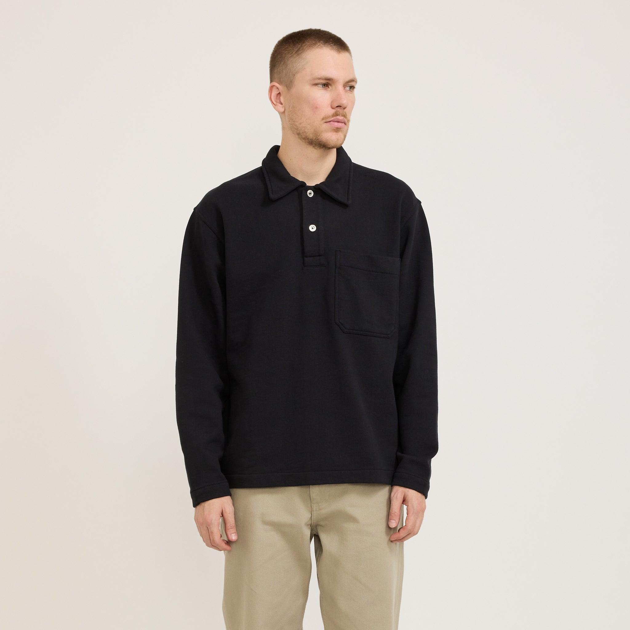 Fraser Relaxed Organic Loopback LS Polo Black