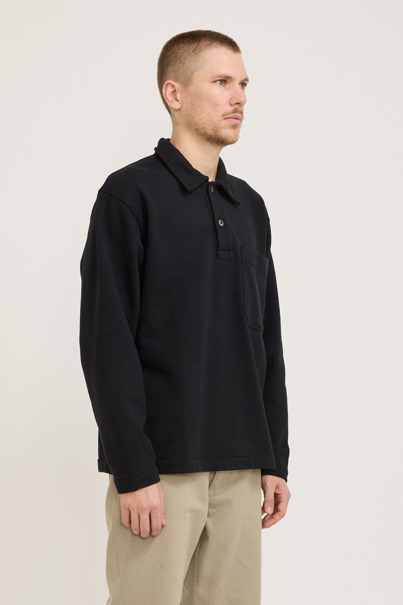 Fraser Relaxed Organic Loopback LS Polo Black