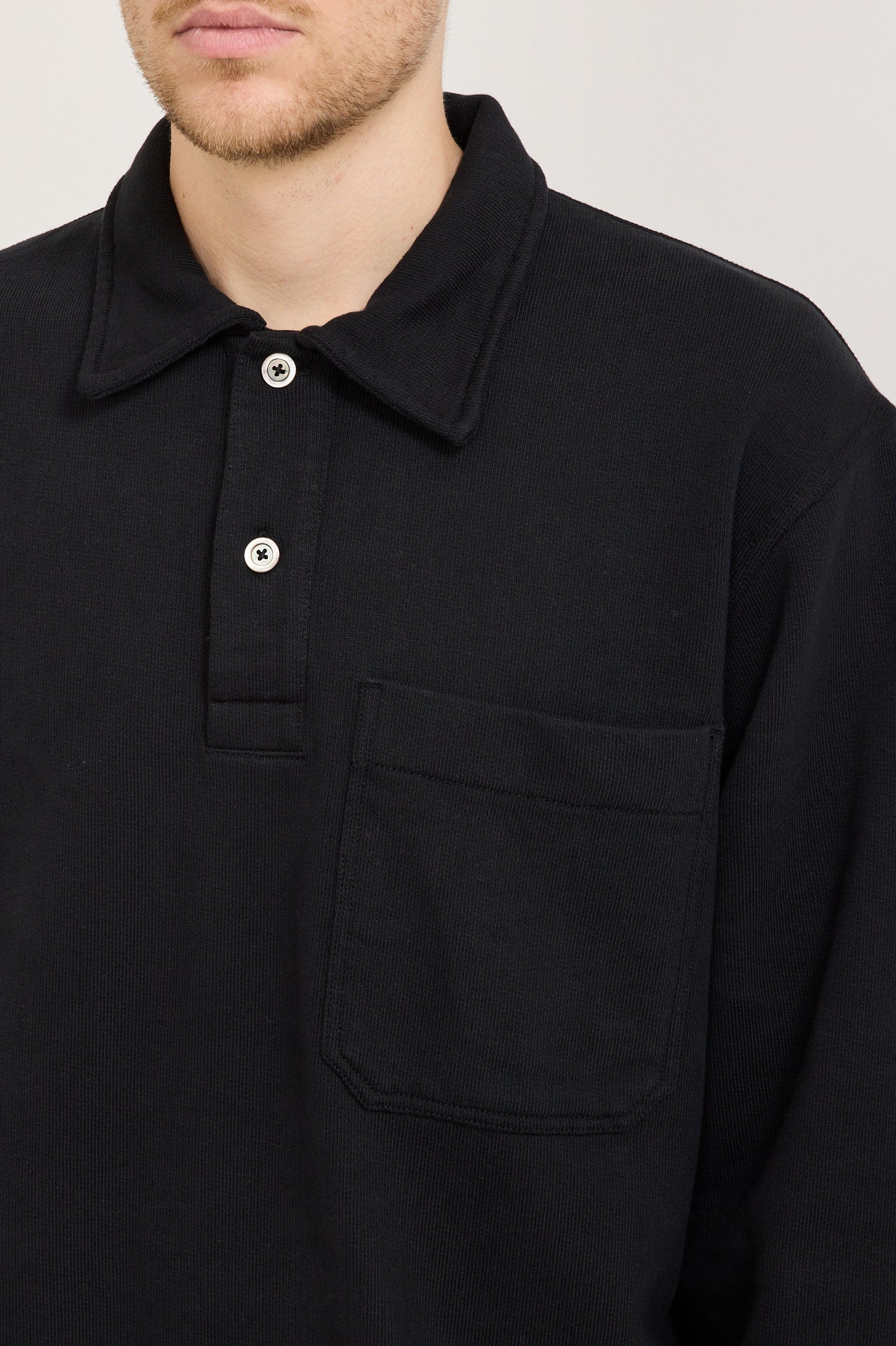 Fraser Relaxed Organic Loopback LS Polo Black