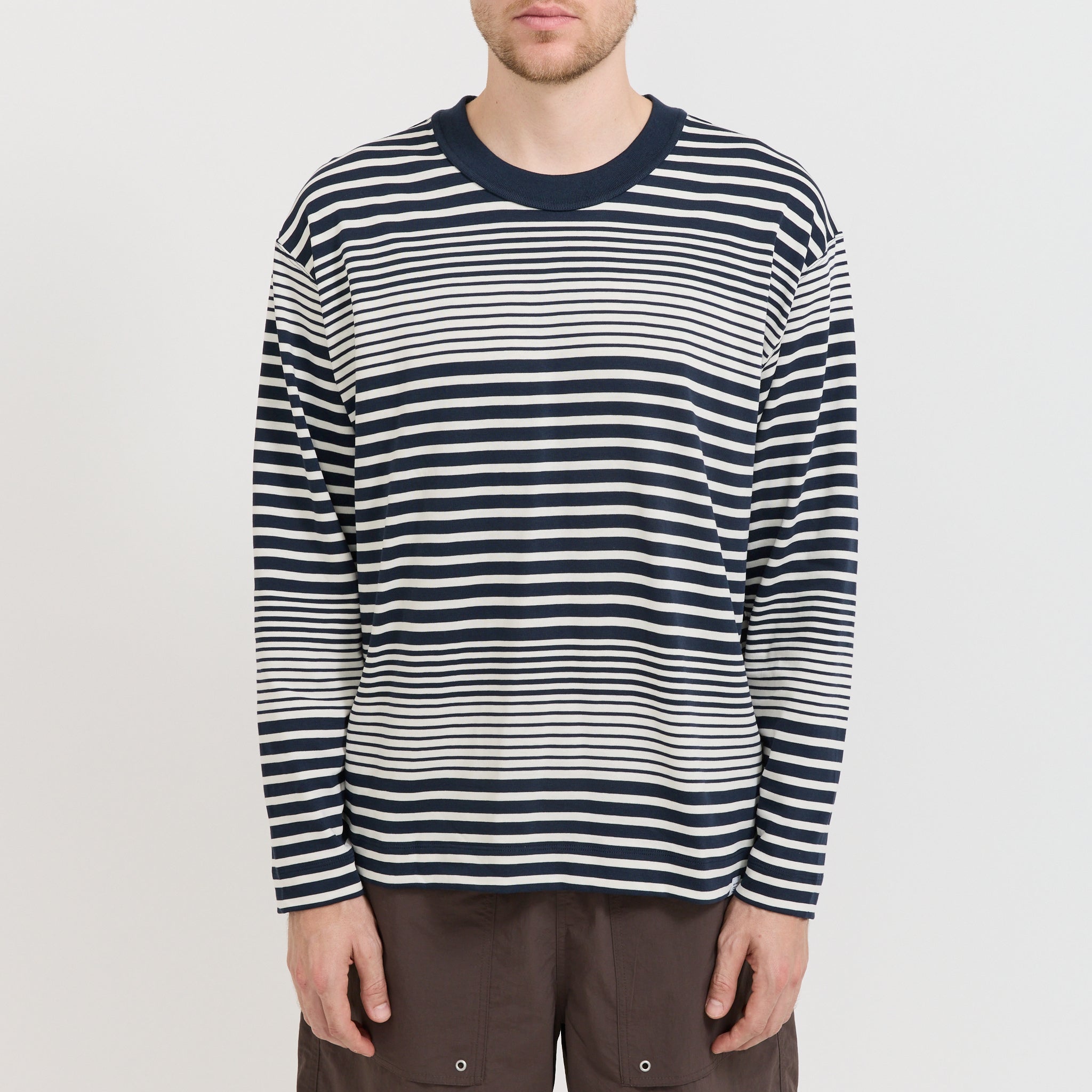 Norse Projects | Isefjord Multi Stripe Heavy LS T-Shirt Dark Navy | Maplestore