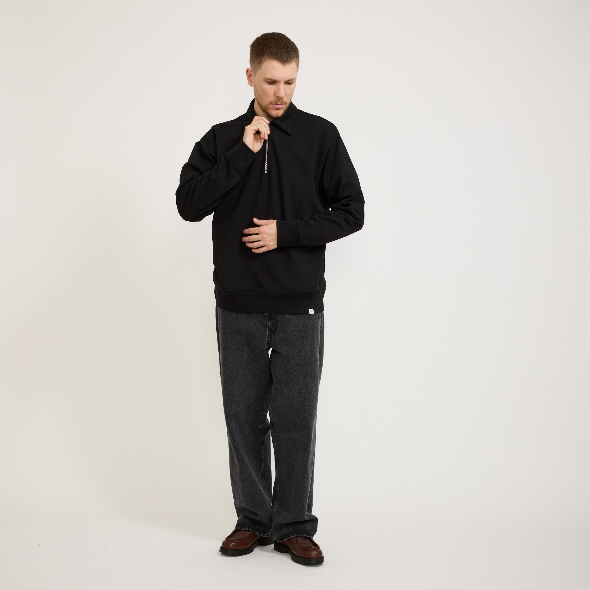 Ketel Relaxed Organic Half Zip Sweater Black