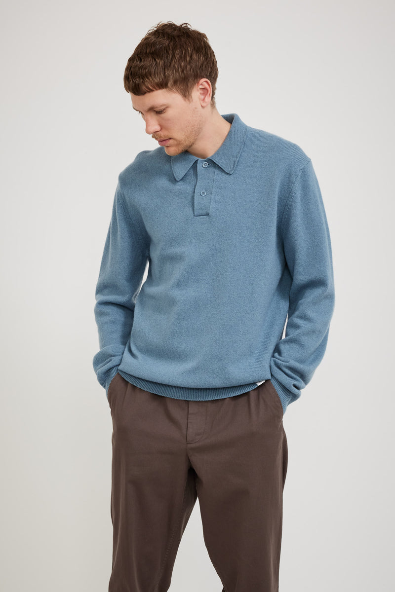 Norse Projects Marco Merino Lambswool Polo Light Stone Blue | Maplestore