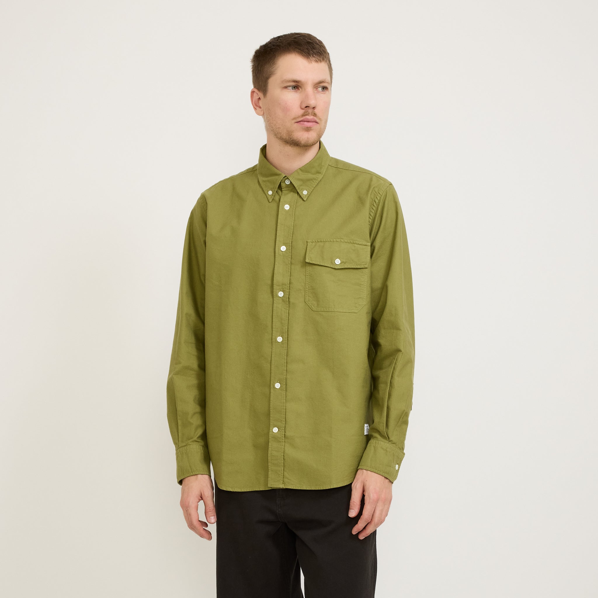 Algot Relaxed Overdyed Oxford Shirt Moss Green