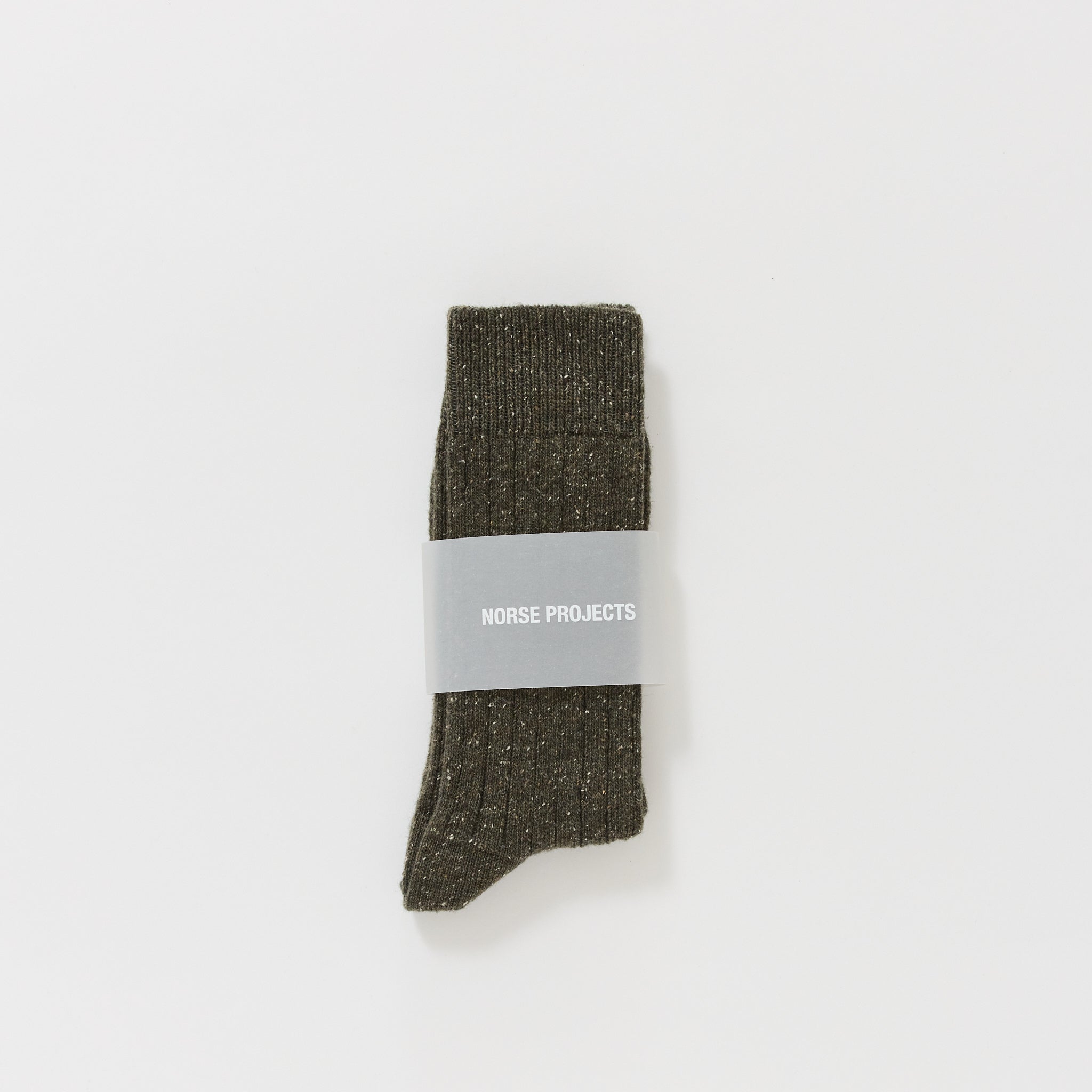 Norse Projects | Bjarki Neps Wool Rib Sock Olive Night | Maplestore