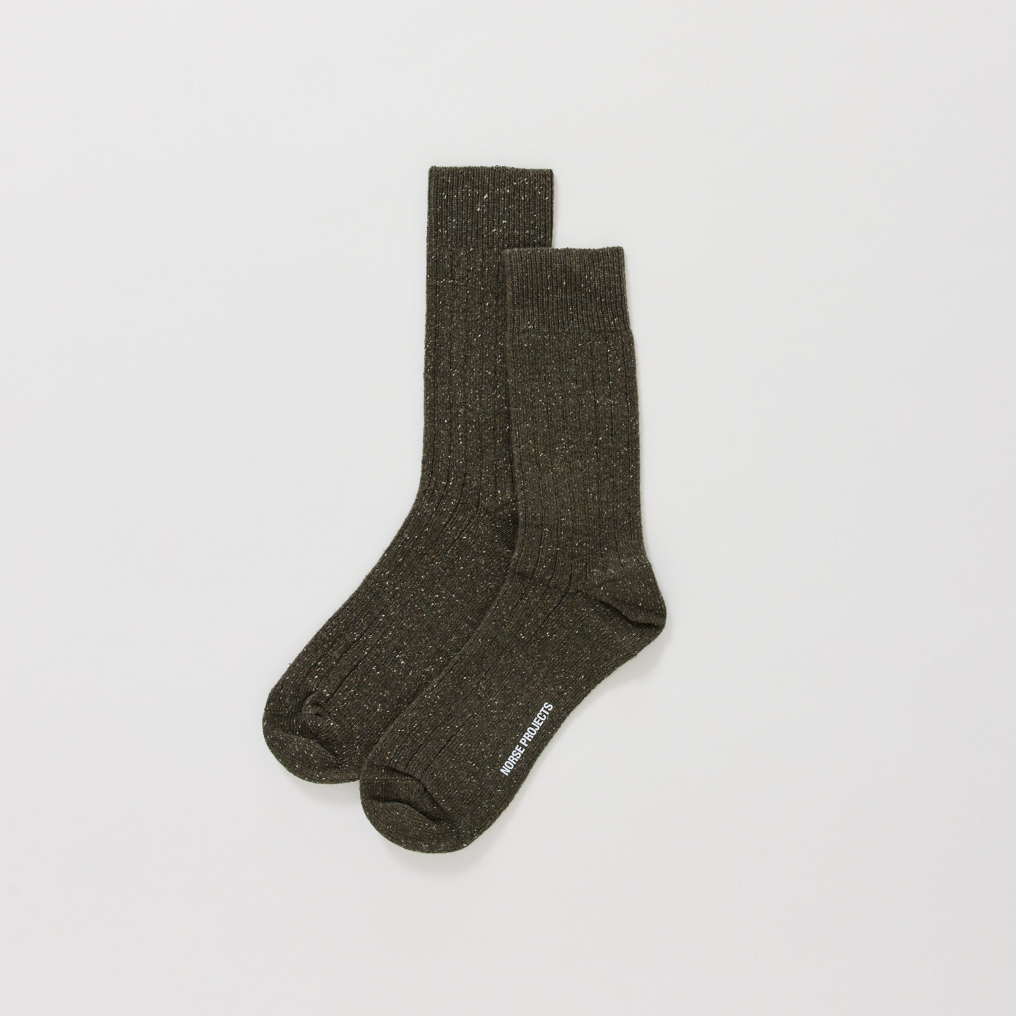 Norse Projects | Bjarki Neps Wool Rib Sock Olive Night | Maplestore