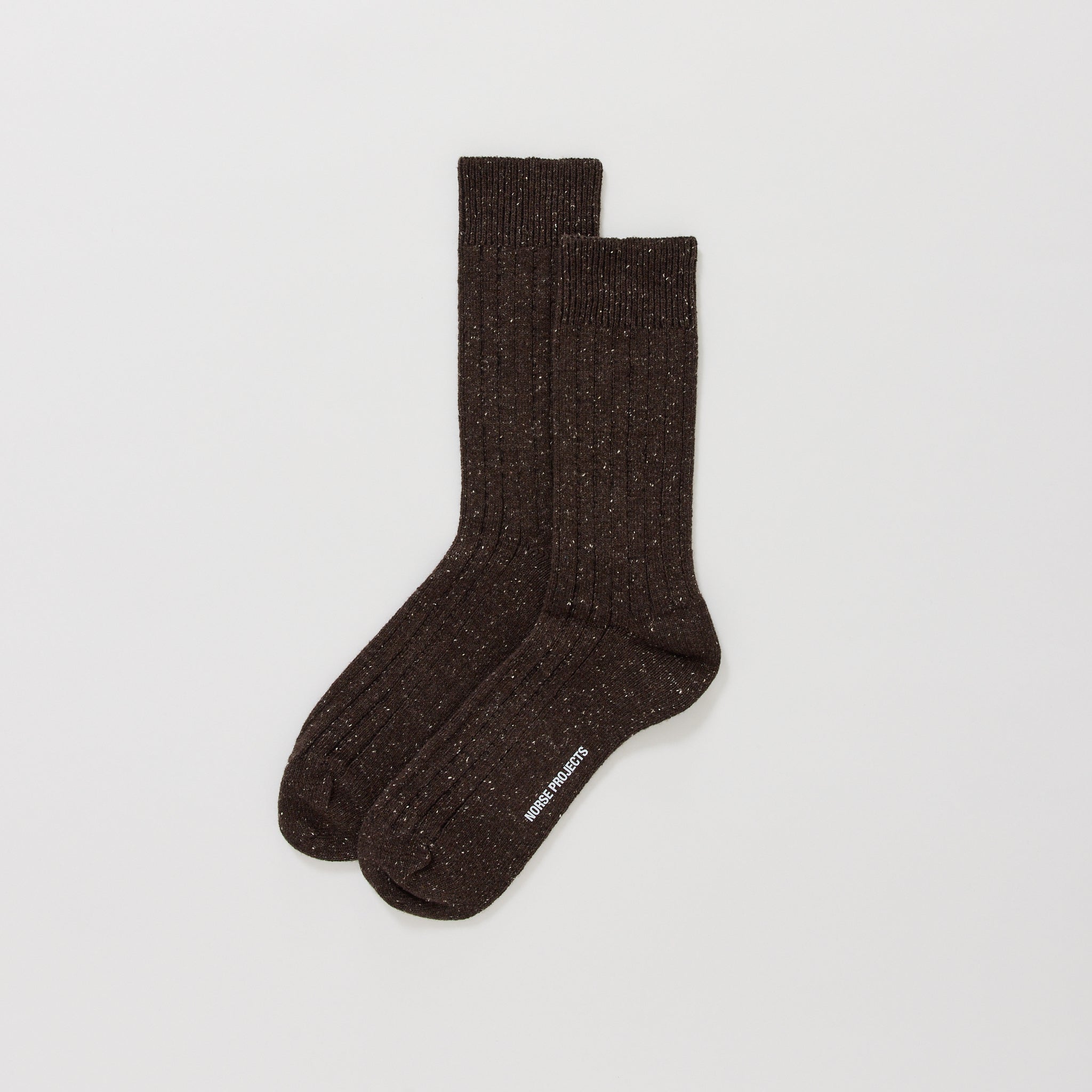 Norse Projects | Bjarki Neps Wool Rib Sock Seal Brown | Maplestore
