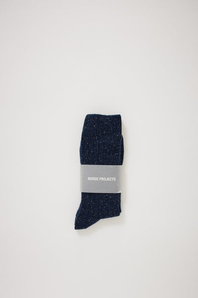 Norse Projects | Bjarki Neps Wool Rib Sock Dark Navy | Maplestore