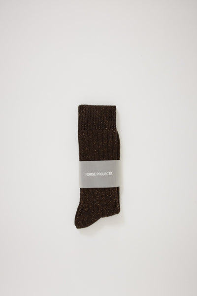Norse Projects | Bjarki Neps Wool Rib Sock Espresso | Maplestore