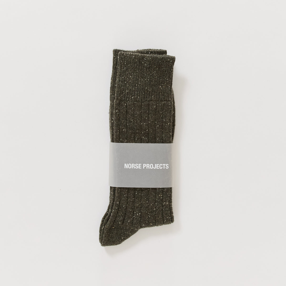 Bykle Neps Wool Rib Sock Olive Night
