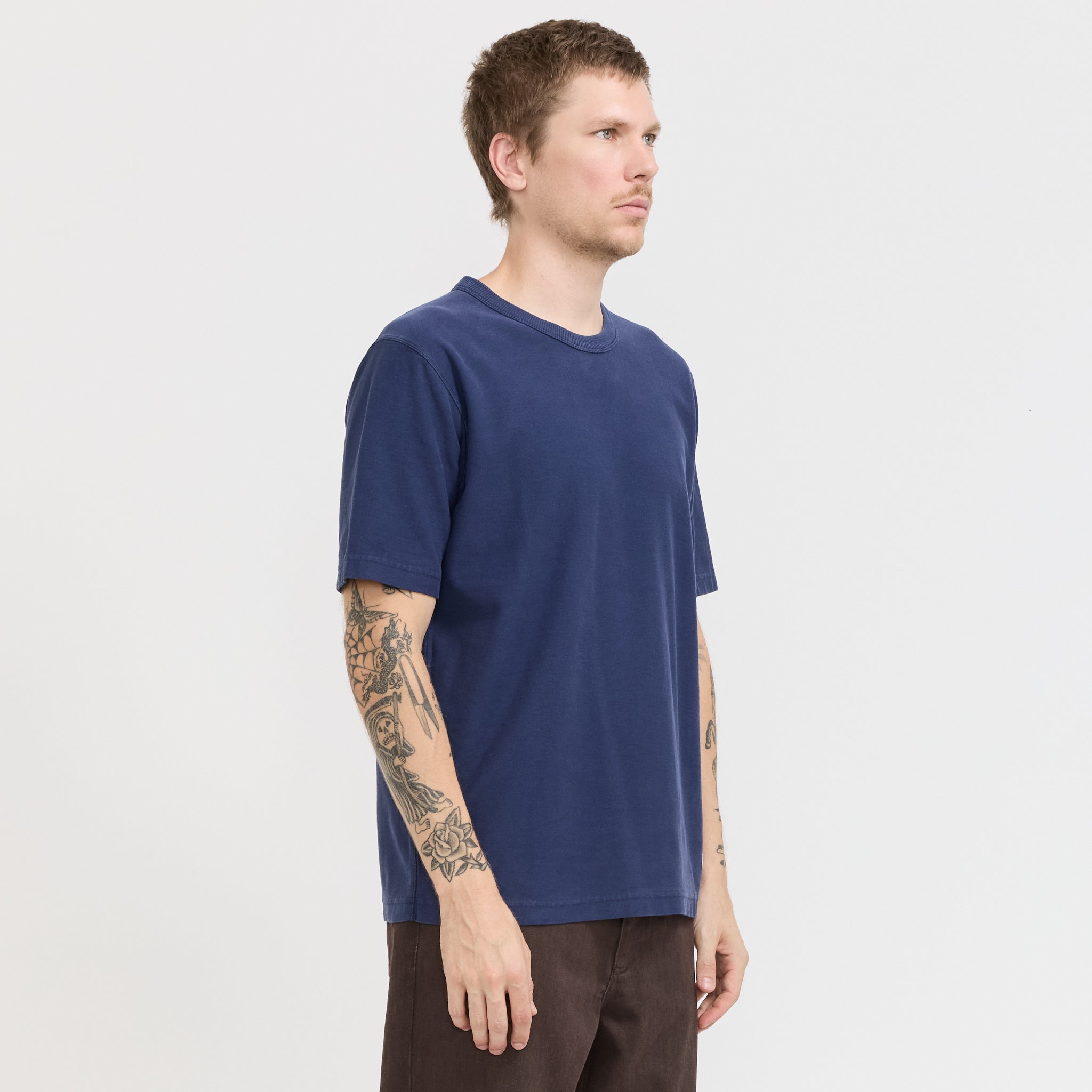 Norse Projects | Elmelunde Organic Dry Cotton GMD T-Shirt Workwear Blue | Maplestore