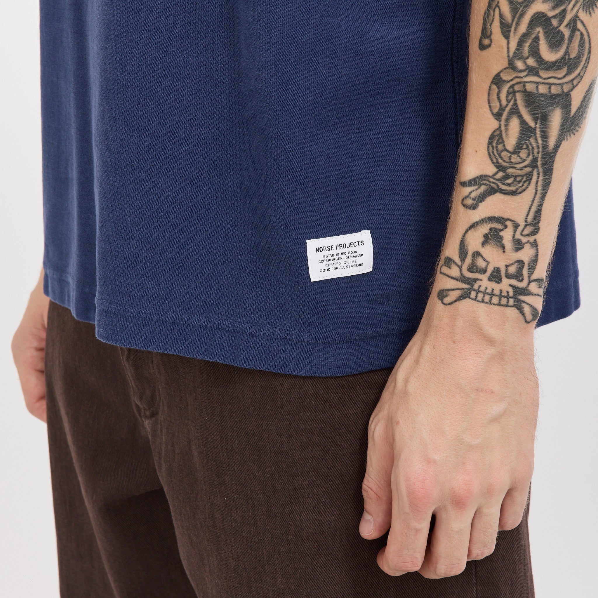 Norse Projects | Elmelunde Organic Dry Cotton GMD T-Shirt Workwear Blue | Maplestore