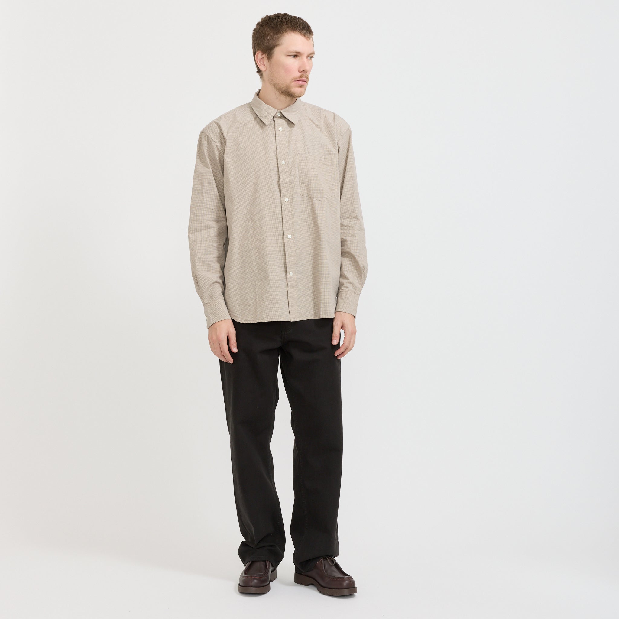 Norse Projects | Espevik Oversize Micro Poplin Check Shirt Oatmeal | Maplestore