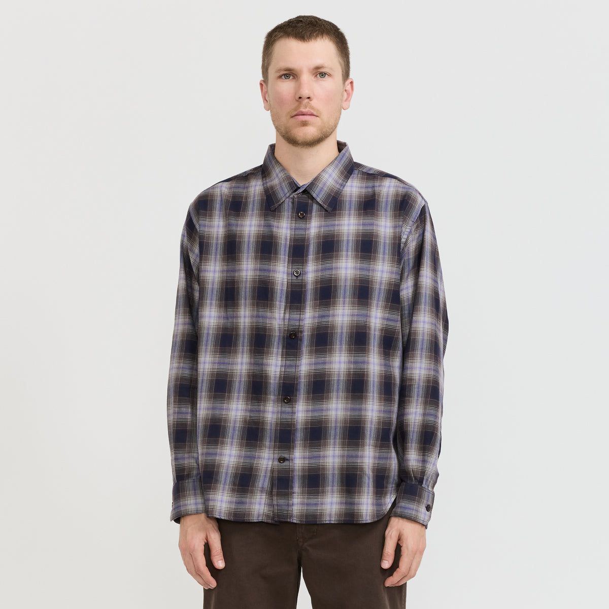 Norse Projects | Falster Fine Cotton Flannel Check Oversize Shirt Darkest Purple | Maplestore