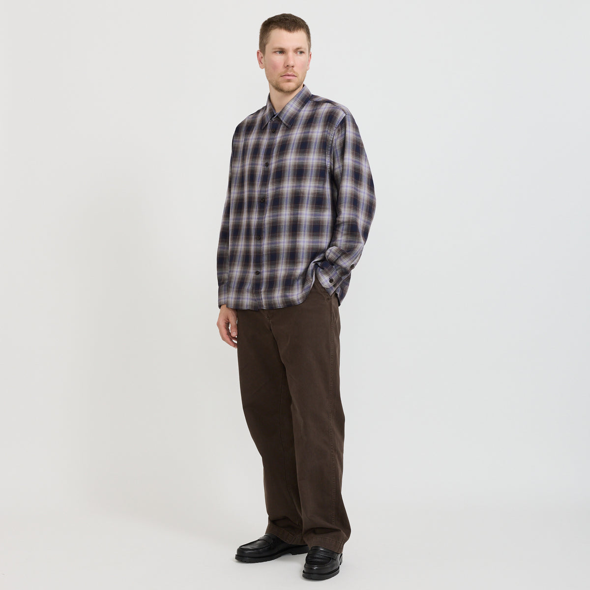 Norse Projects | Falster Fine Cotton Flannel Check Oversize Shirt Darkest Purple | Maplestore