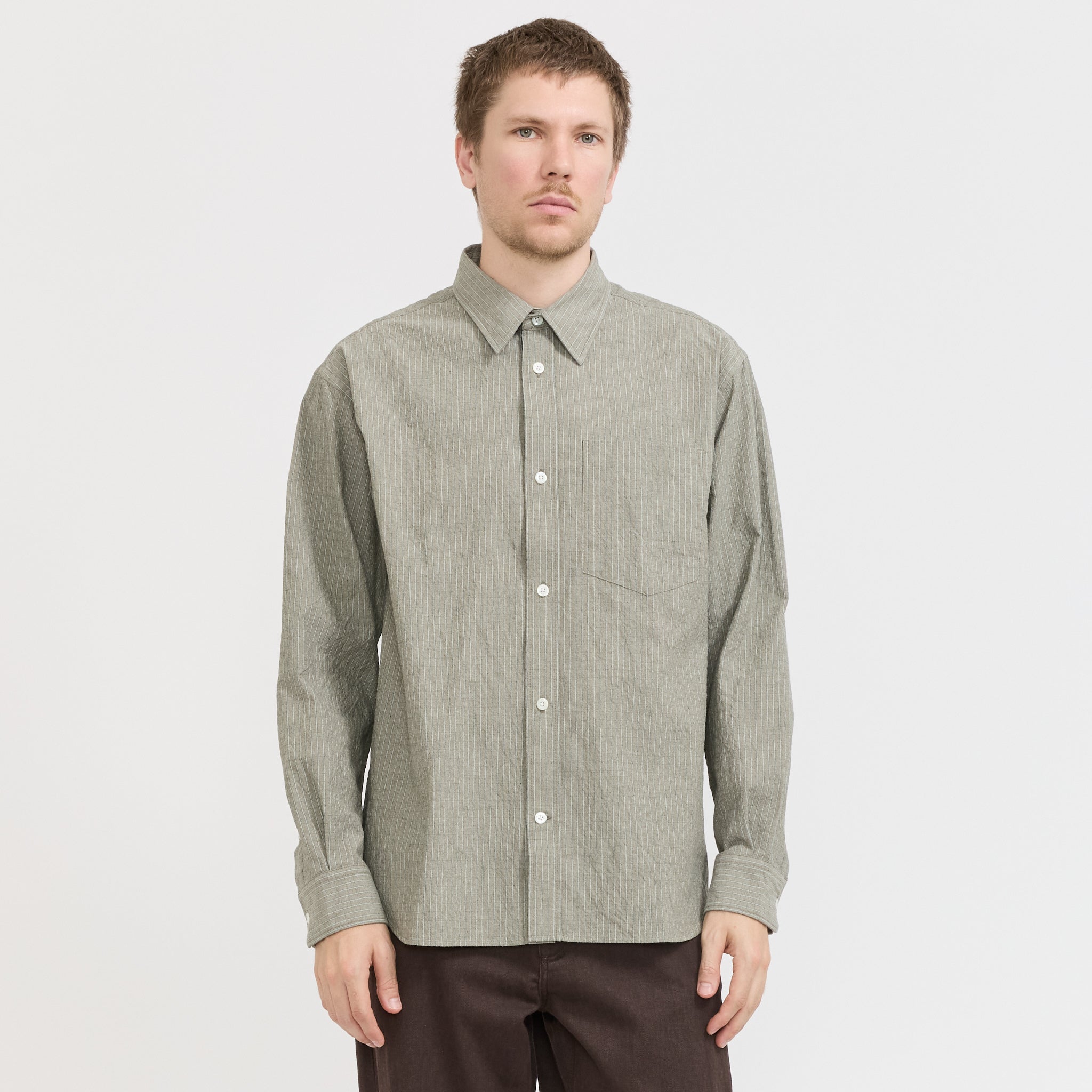 Norse Projects | Falster Oversized Textured Stripe Shirt Vetiver | Maplestore