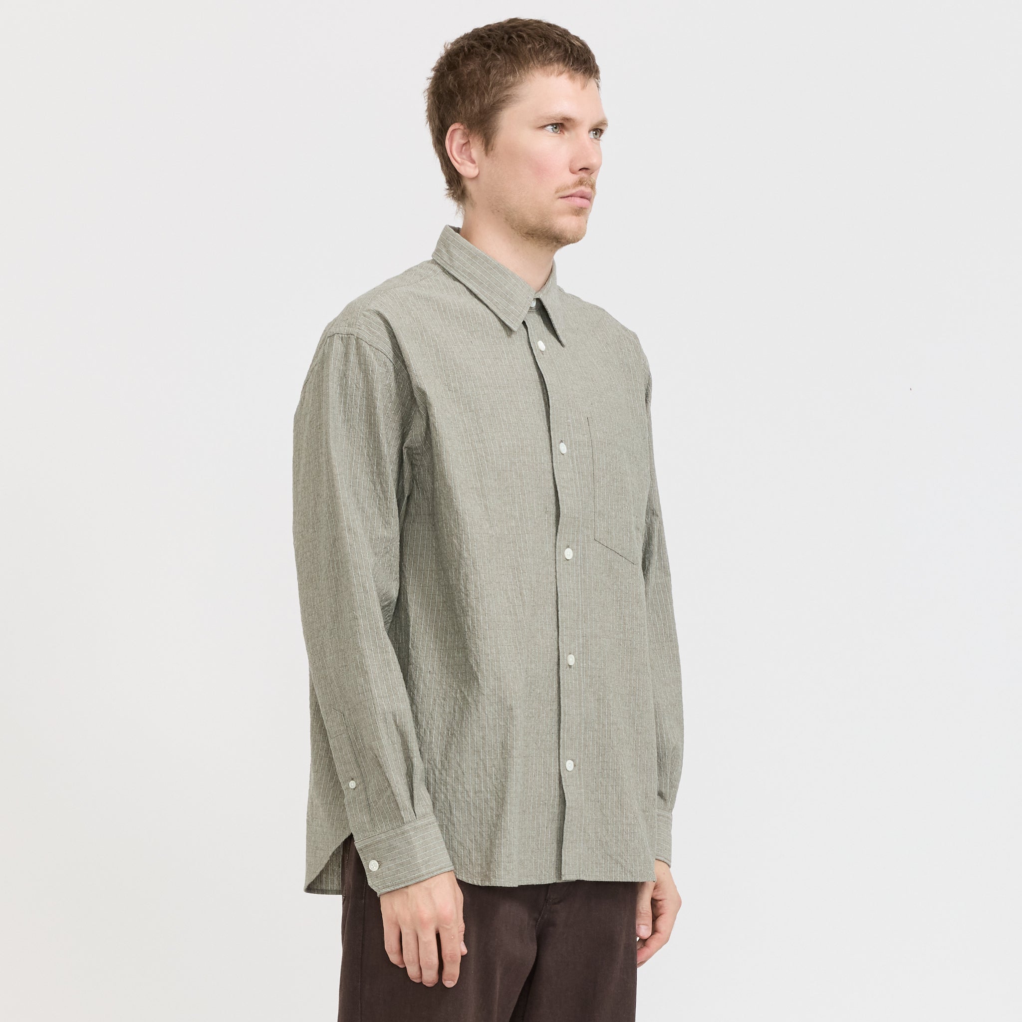 Norse Projects | Falster Oversized Textured Stripe Shirt Vetiver | Maplestore