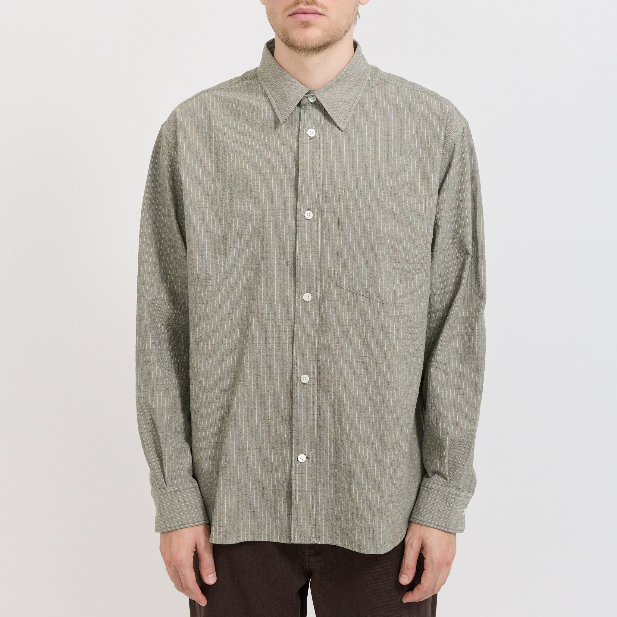 Norse Projects | Falster Oversized Textured Stripe Shirt Vetiver | Maplestore