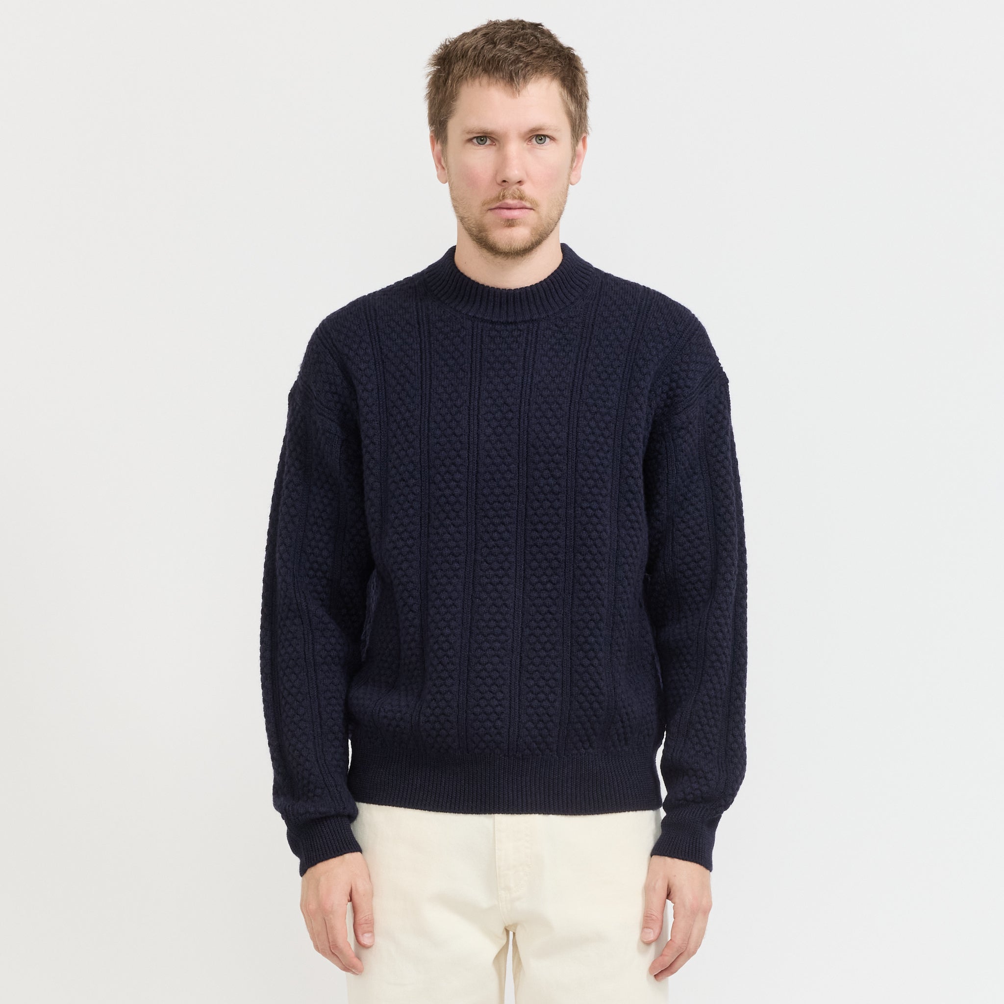 Norse Projects | Hirtshals Bubble Rib Knit Crewneck Dark Navy | Maplestore
