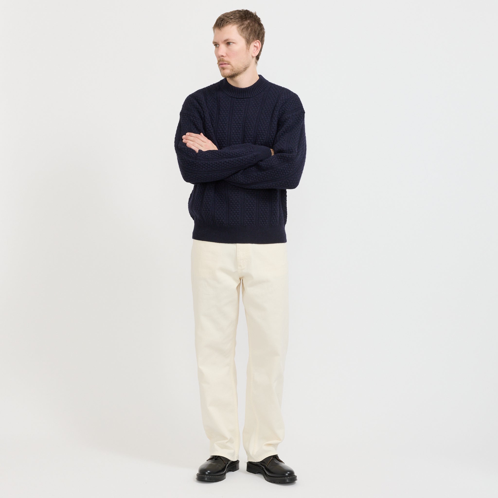 Norse Projects | Hirtshals Bubble Rib Knit Crewneck Dark Navy | Maplestore