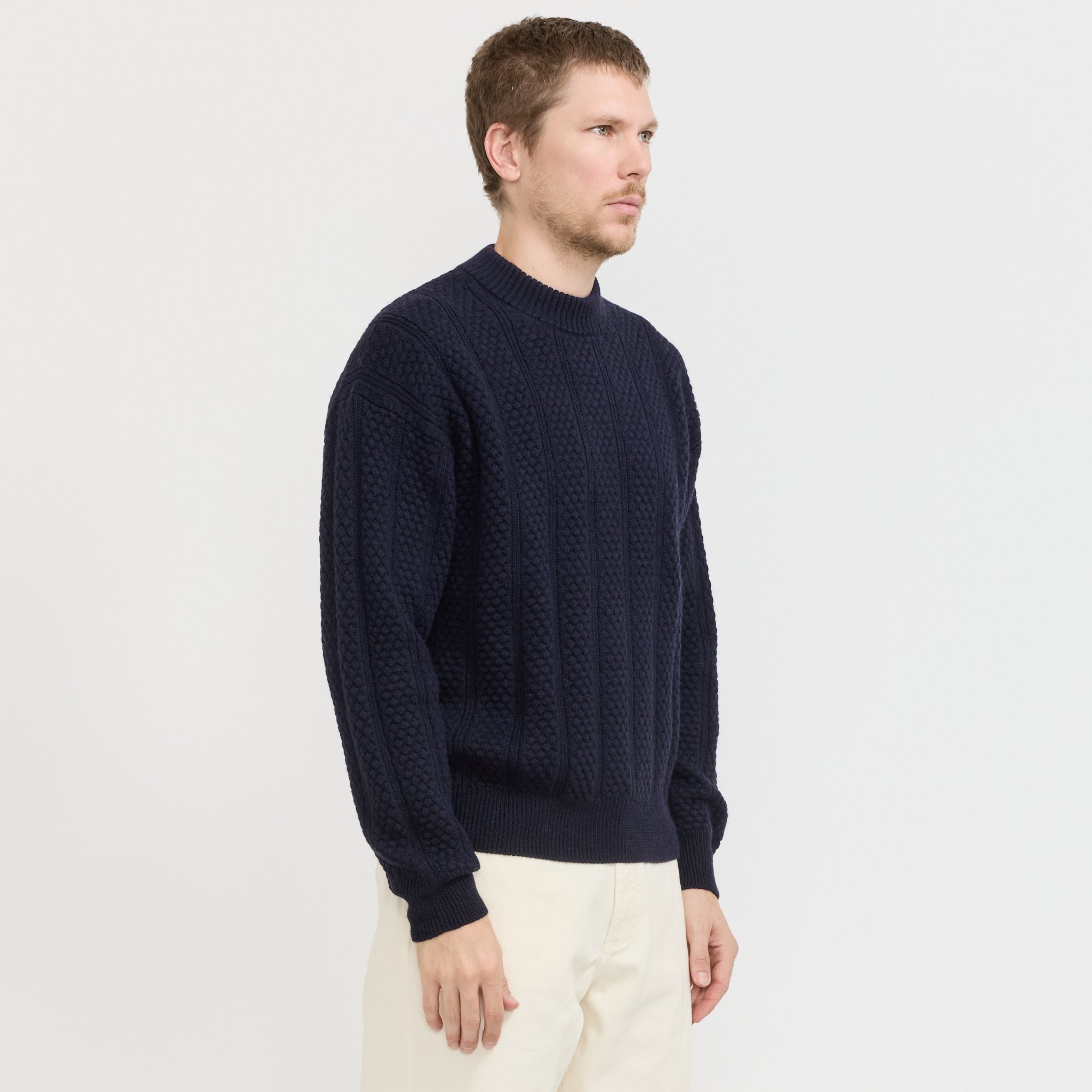 Norse Projects | Hirtshals Bubble Rib Knit Crewneck Dark Navy | Maplestore