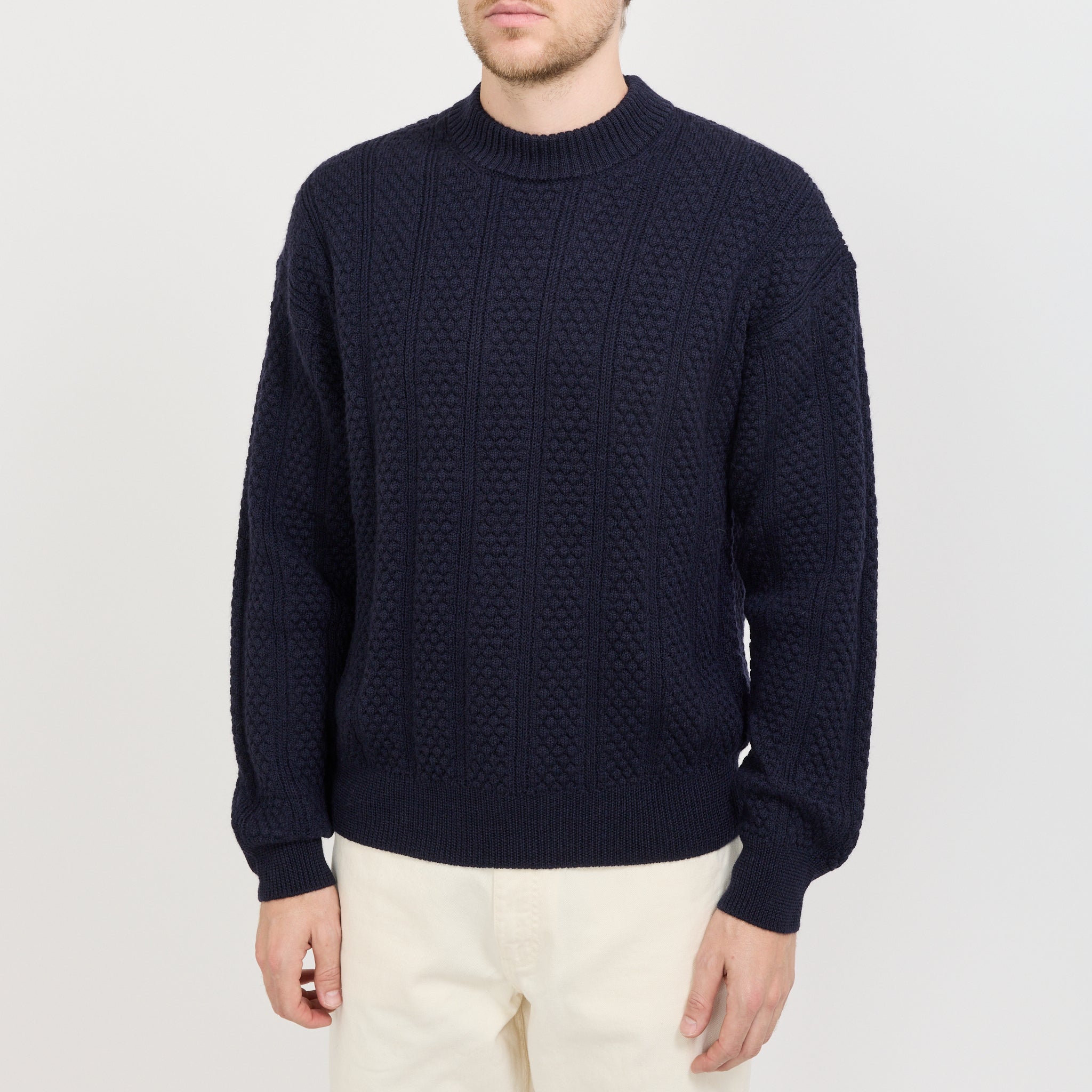 Norse Projects | Hirtshals Bubble Rib Knit Crewneck Dark Navy | Maplestore