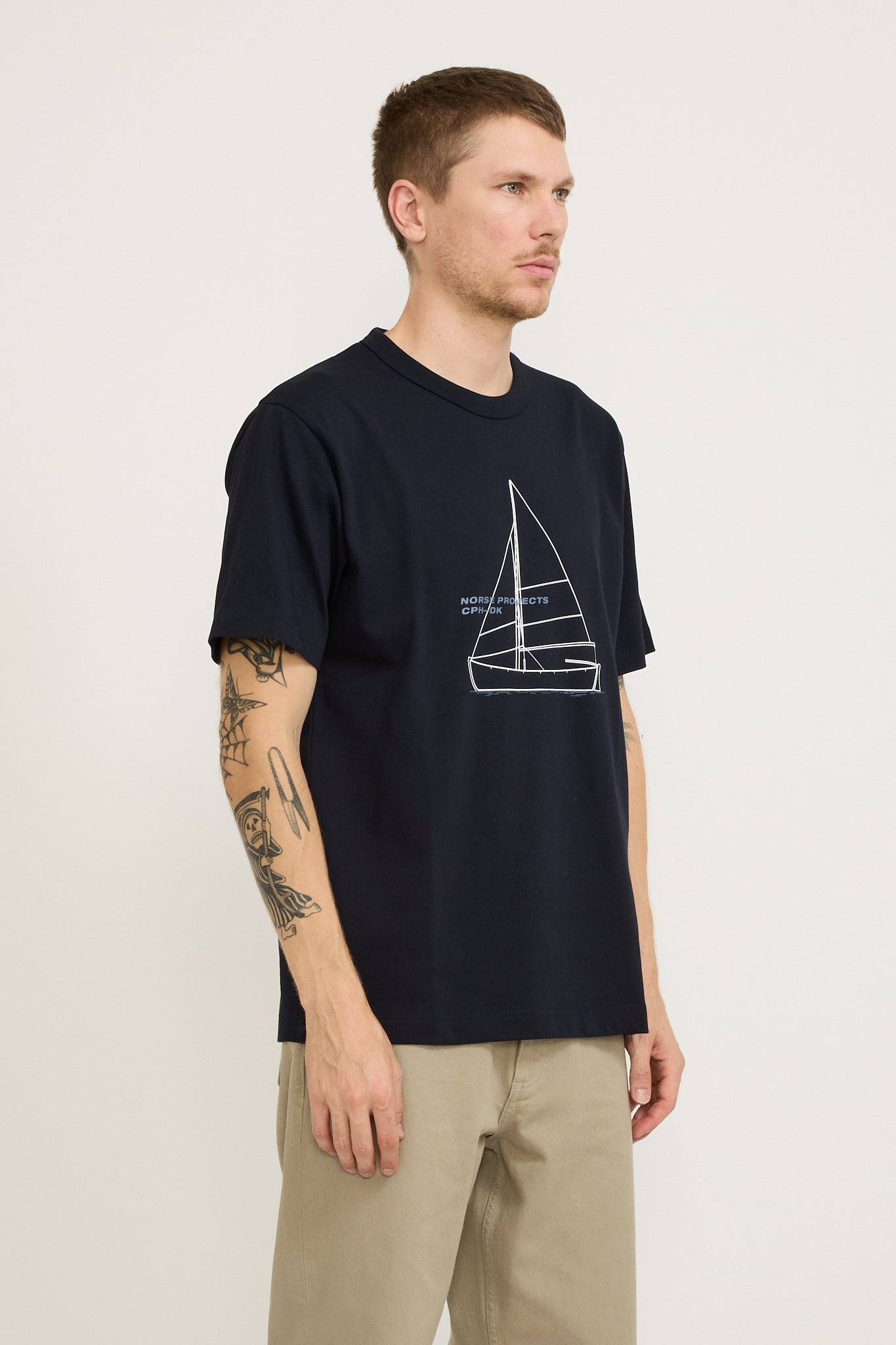 Norse Projects | Holger Organic Boat Print T Shirt Dark Navy | Maplestore