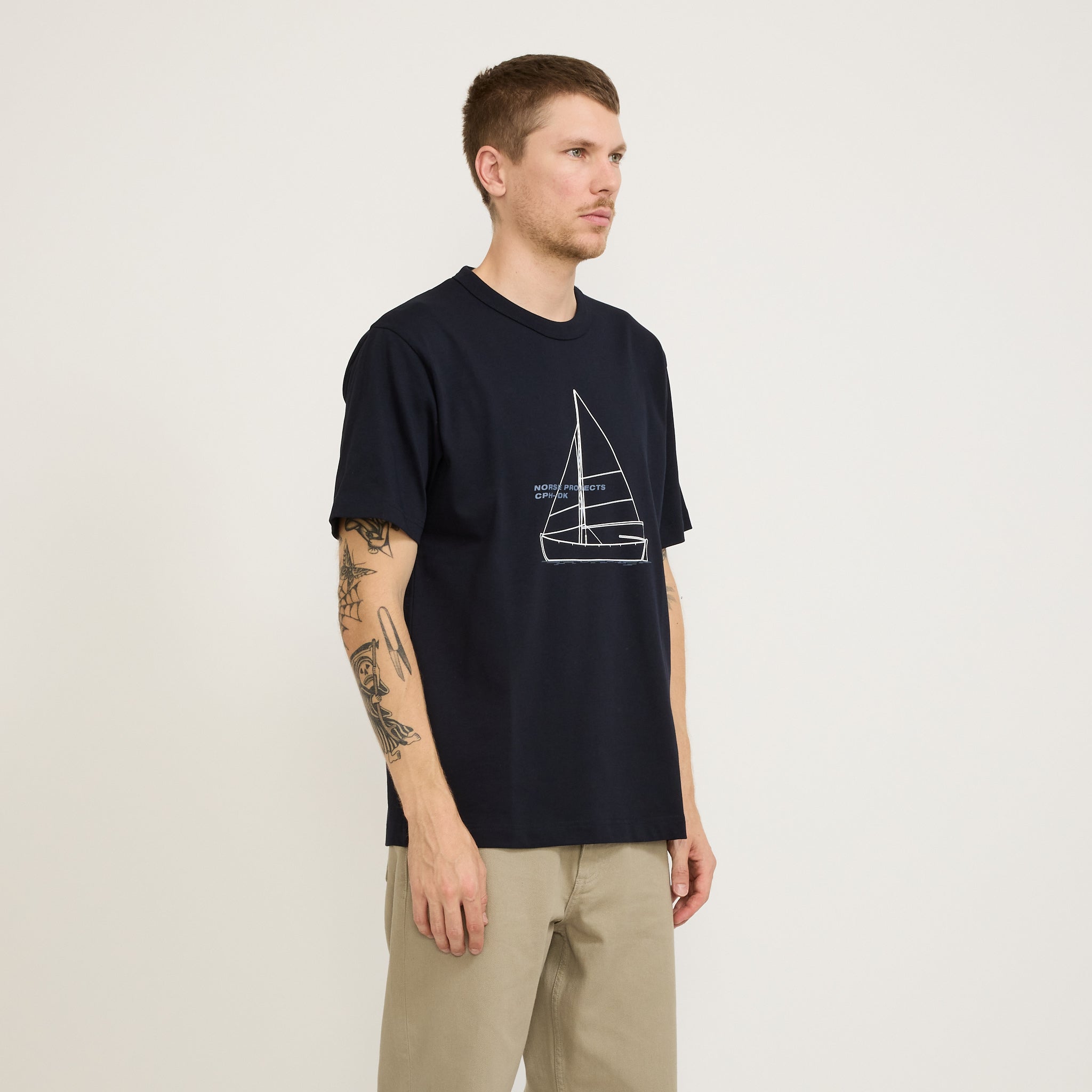 Norse Projects | Holger Organic Boat Print T Shirt Dark Navy | Maplestore