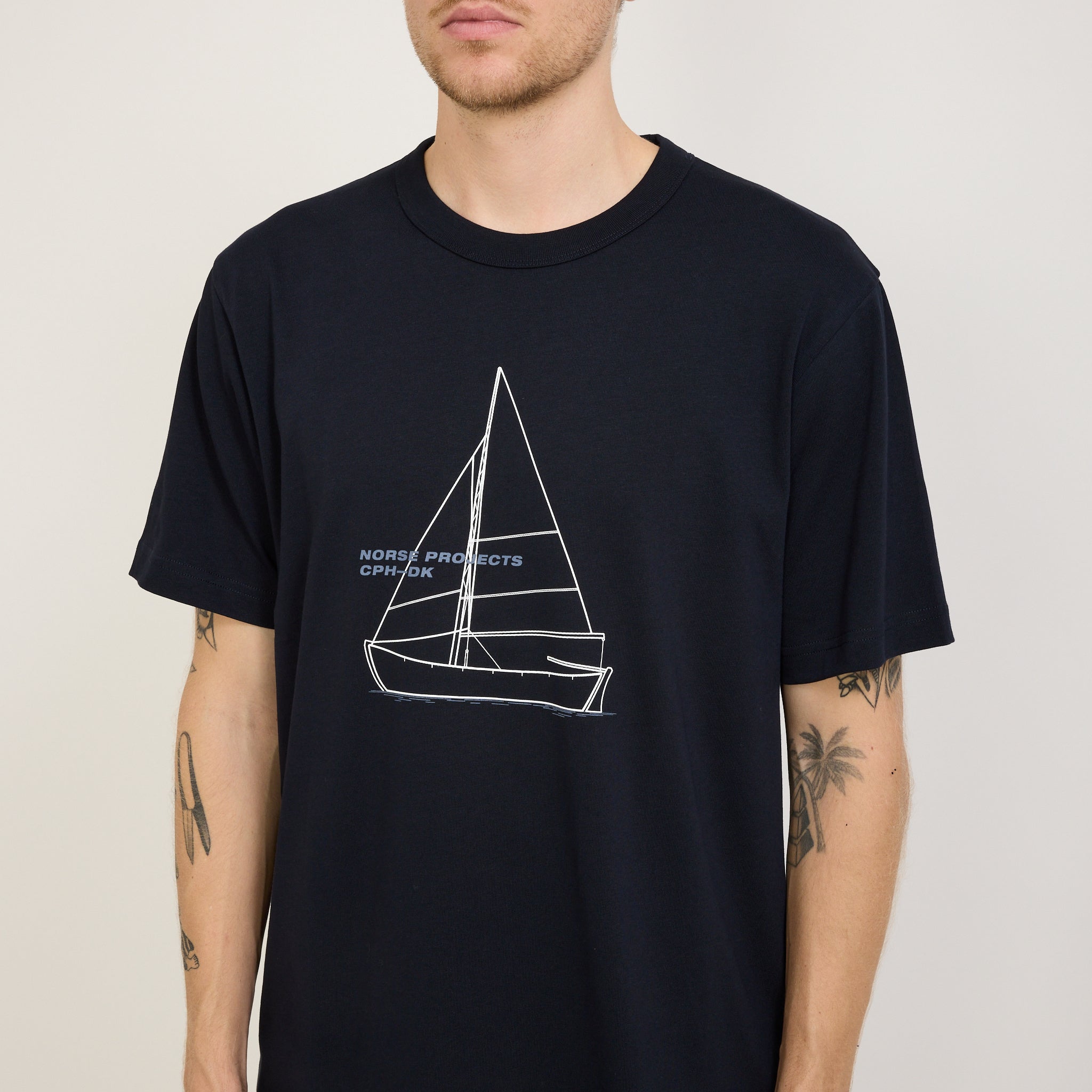 Norse Projects | Holger Organic Boat Print T Shirt Dark Navy | Maplestore