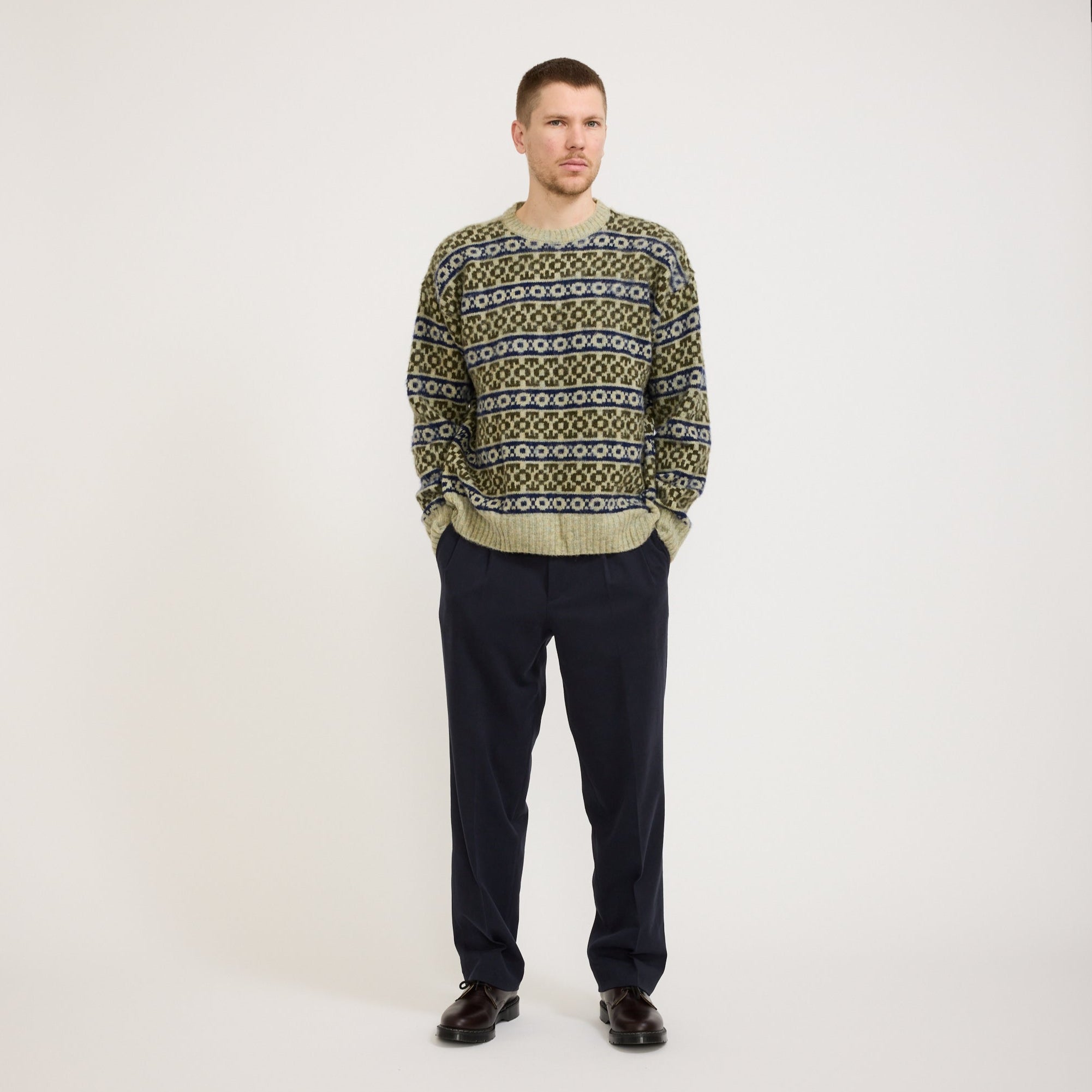 Jonas Scottish Lambswool Fair Isle Sweater Elm