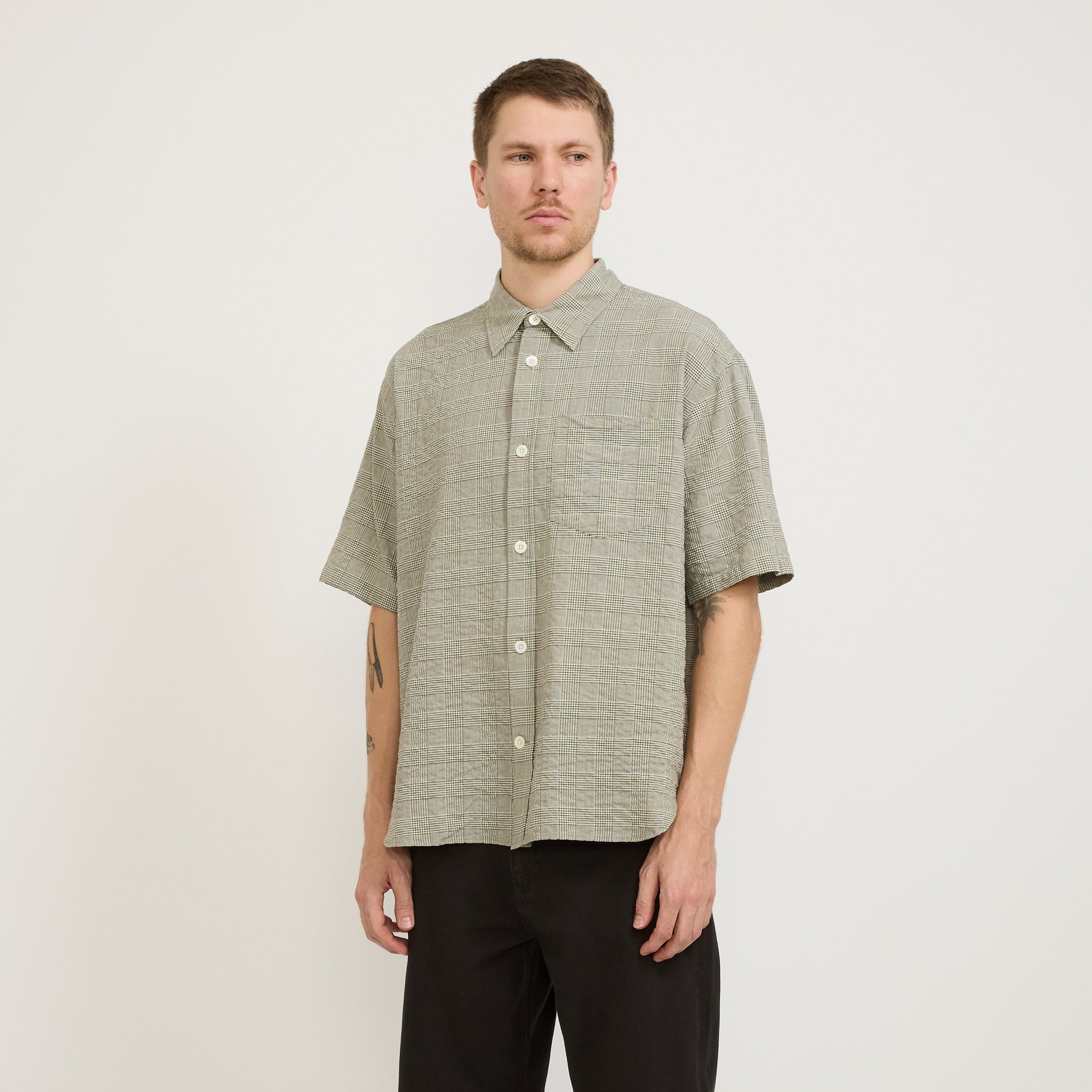 Mo Oversized Check SS Shirt Moss Green