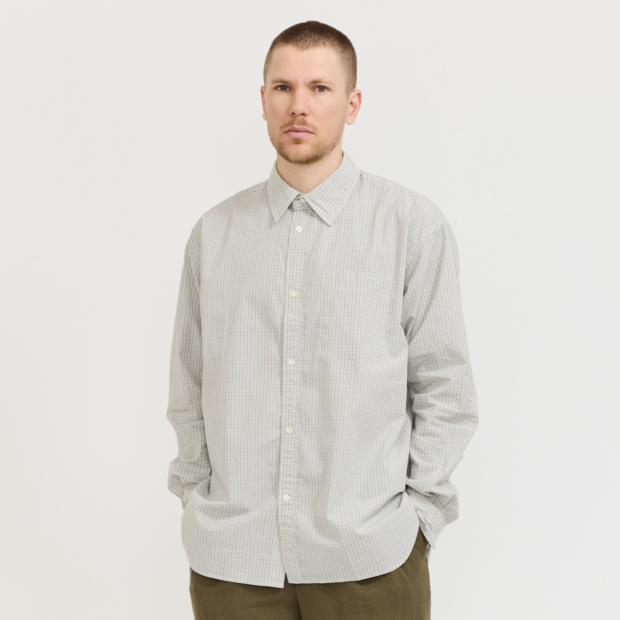 Ole Oversize Poplin Check Shirt Oatmeal