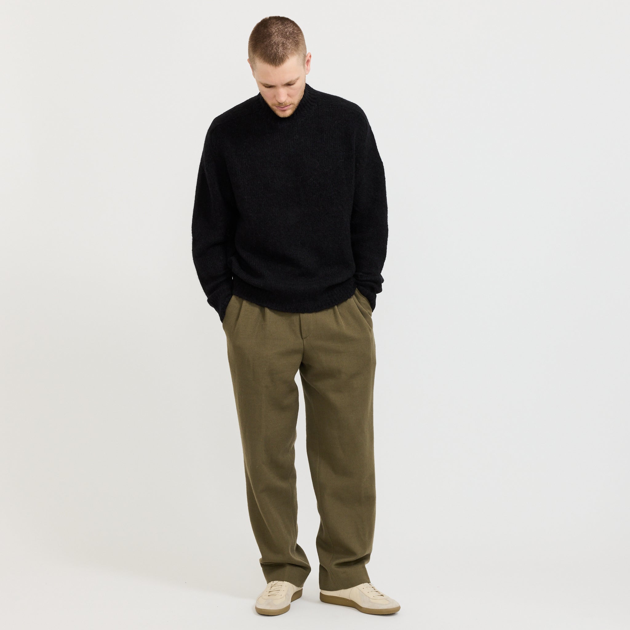 Rasmus Mock Neck Relaxed Brushed Sweater Black