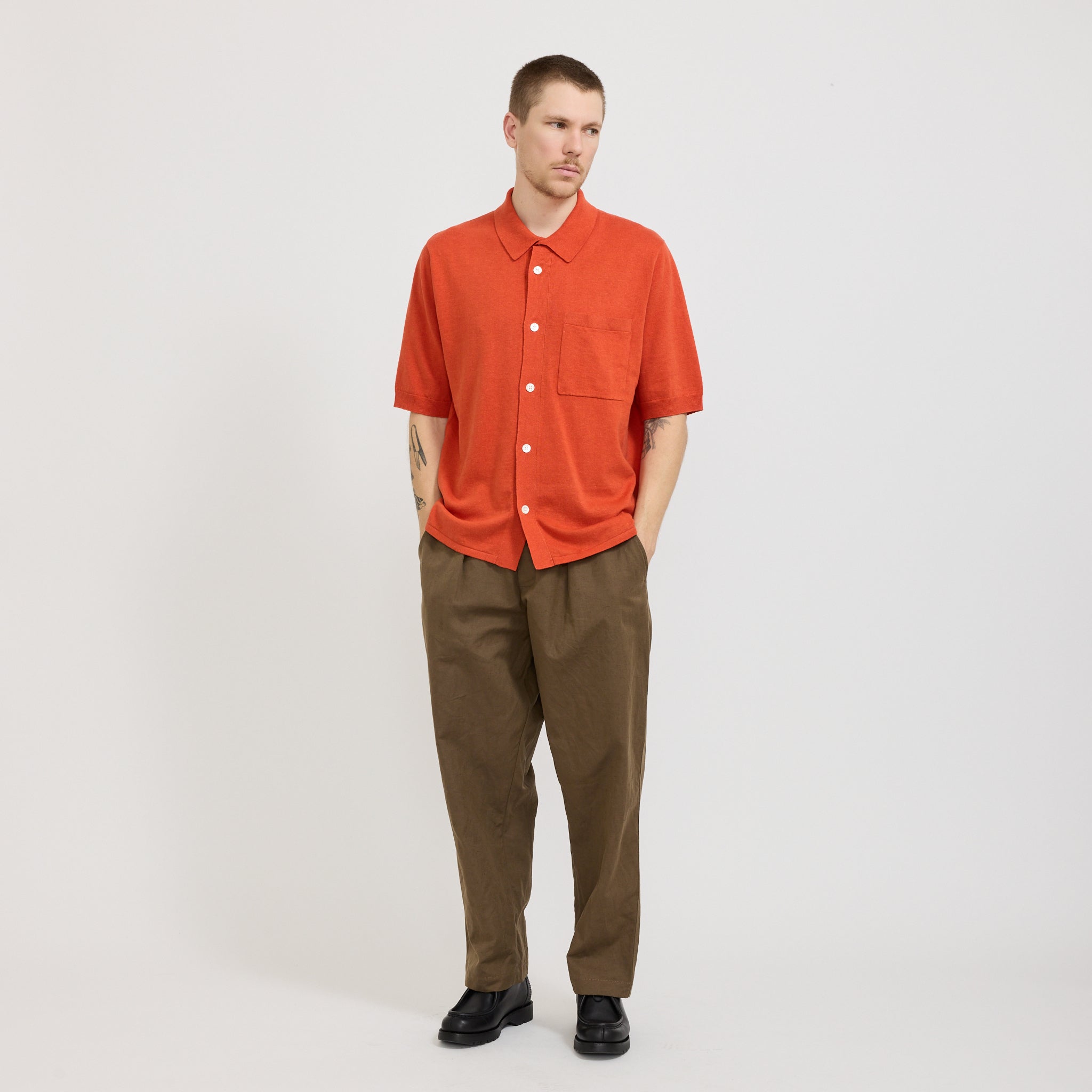 Norse Projects Rollo Cotton Linen SS Shirt Blood Orange