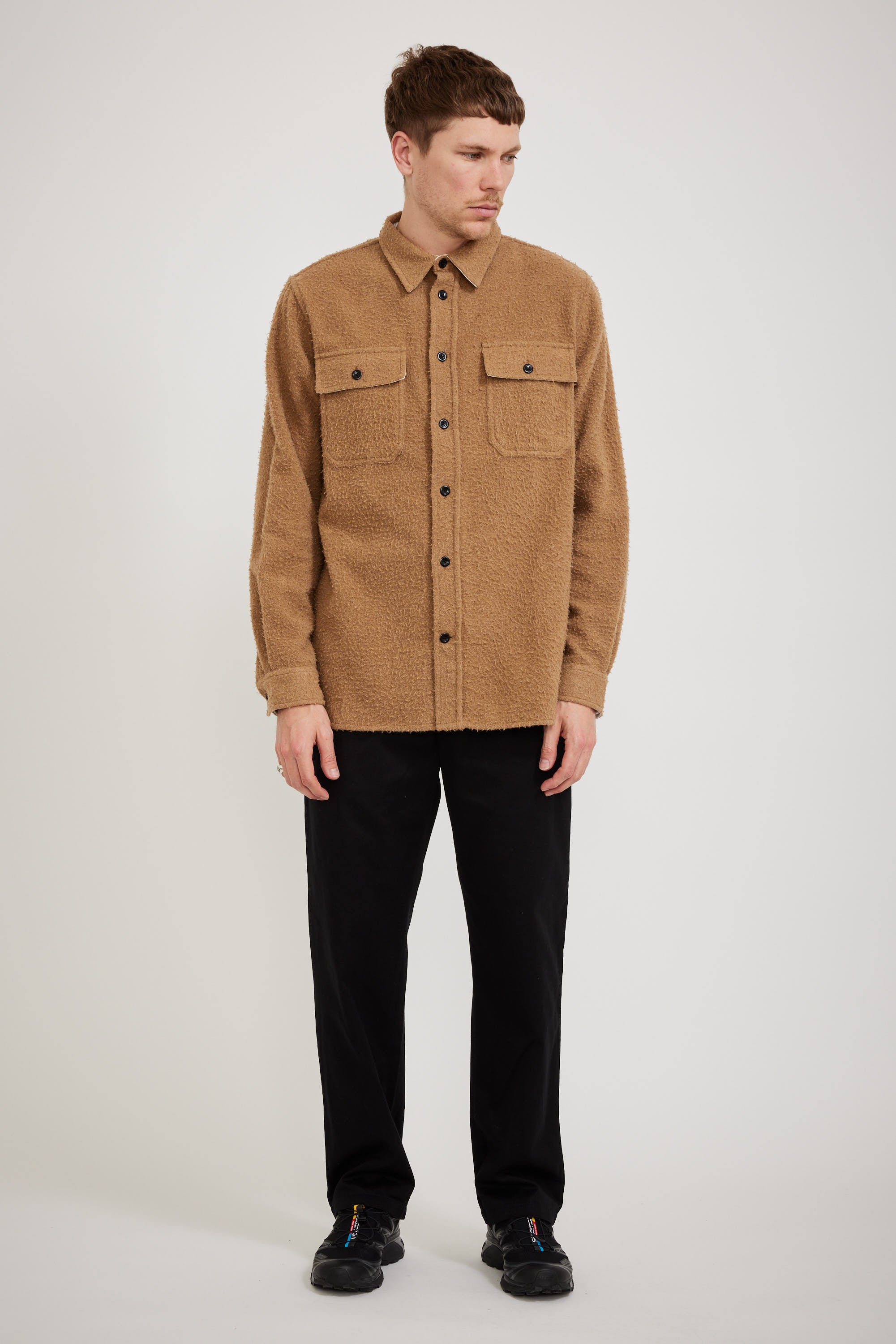 Norse Projects | Silas Textured Cotton Wool Overshirt Camel | Maplestore